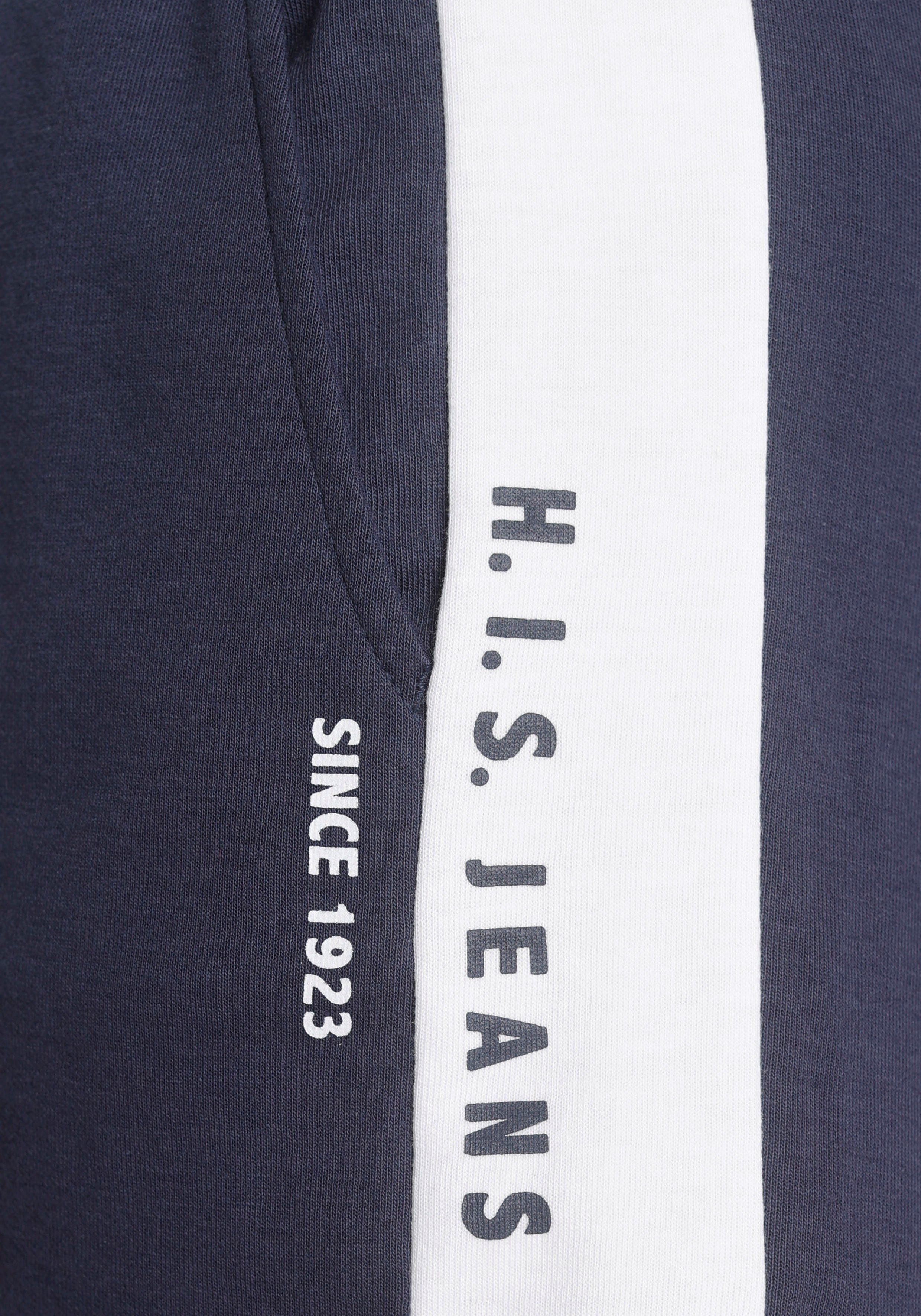 H.I.S weißem Seitenstreifen Shorts marine mit Logodruck und