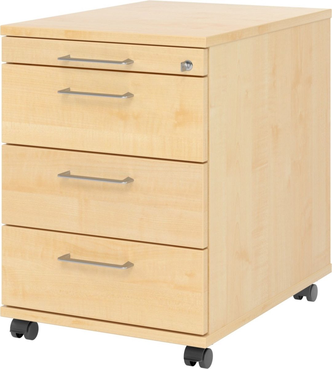 HAMMERBACHER Container Rollcontainer 58cm 3 Schübe Schloss Bügelgriff Ahorn