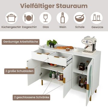 COSTWAY Küchenbuffet mit Arbeitsplatte, Schubladen & Schrank, Weiß, Holz