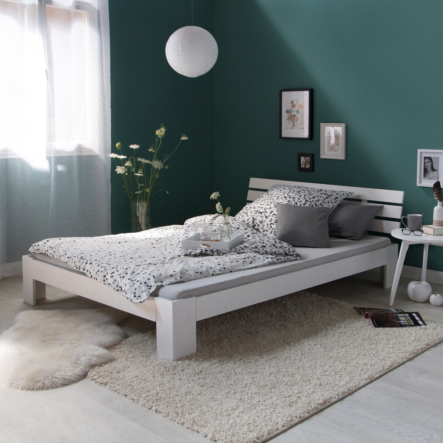 Homestyle4u Holzbett Bett Doppelbett mit Kopfteil günstig online kaufen