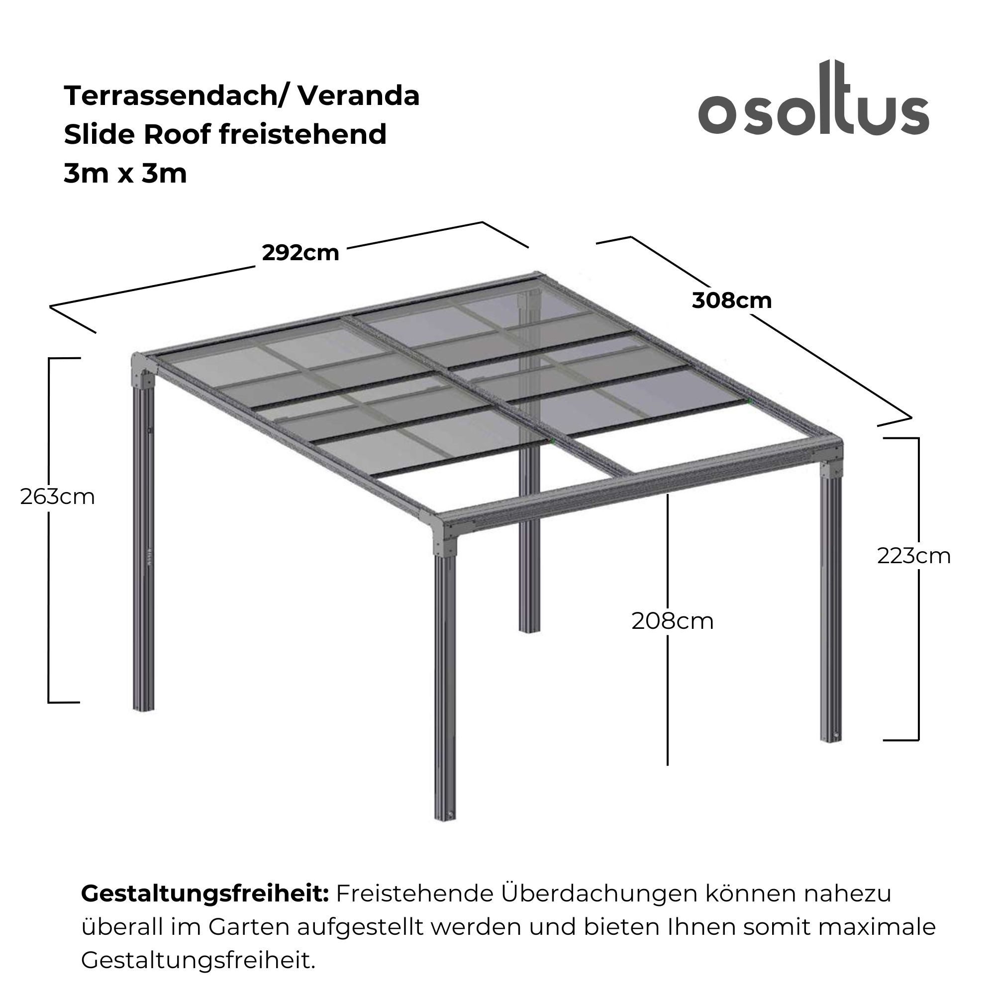 osoltus Terrassendach osoltus Terrassendach Veranda freistehend mit Schiebedach 3x3m