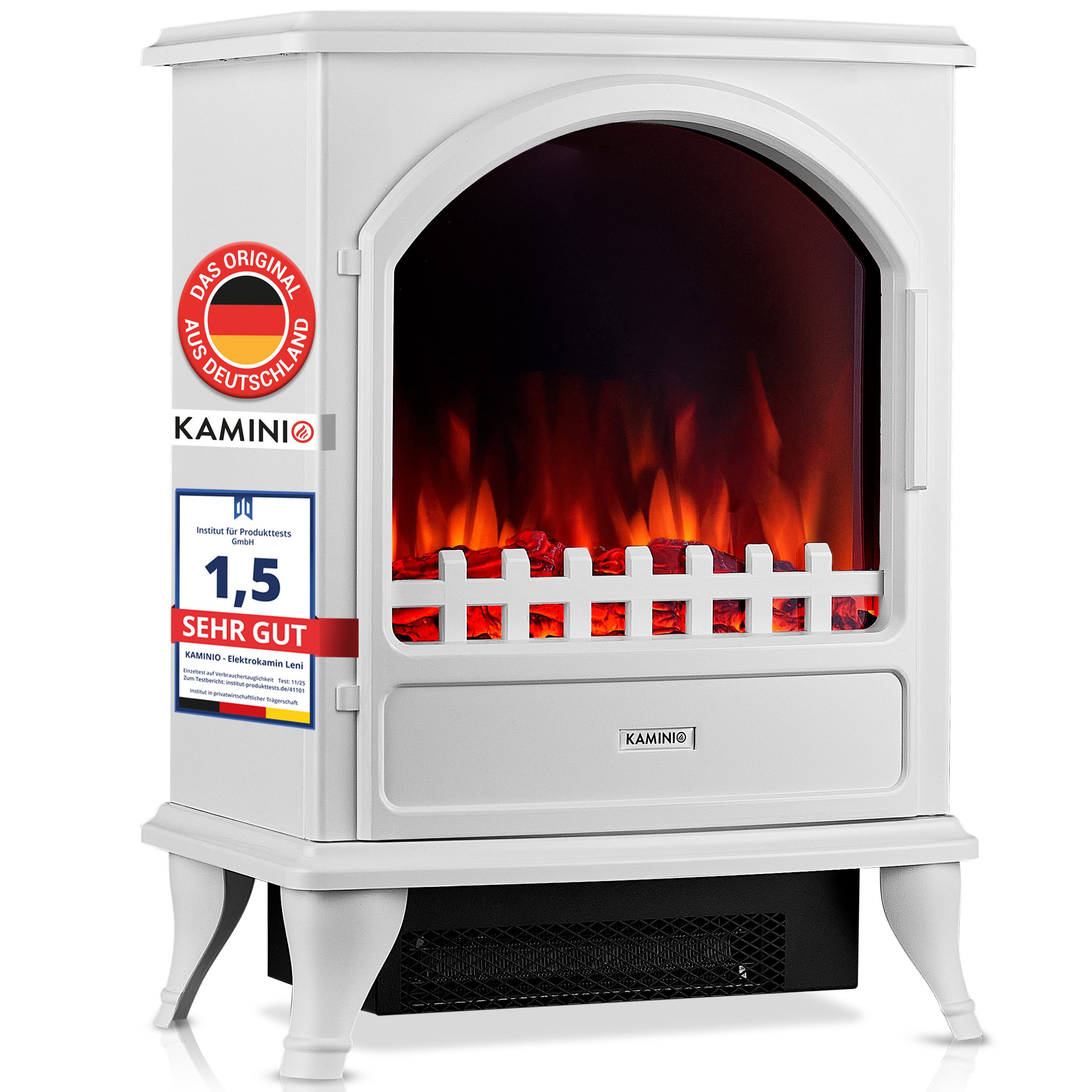 KAMINIO Elektrokamin LENI, Elektrischer Kamin mit 3D-Flammeneffekt, Heizung 1800W