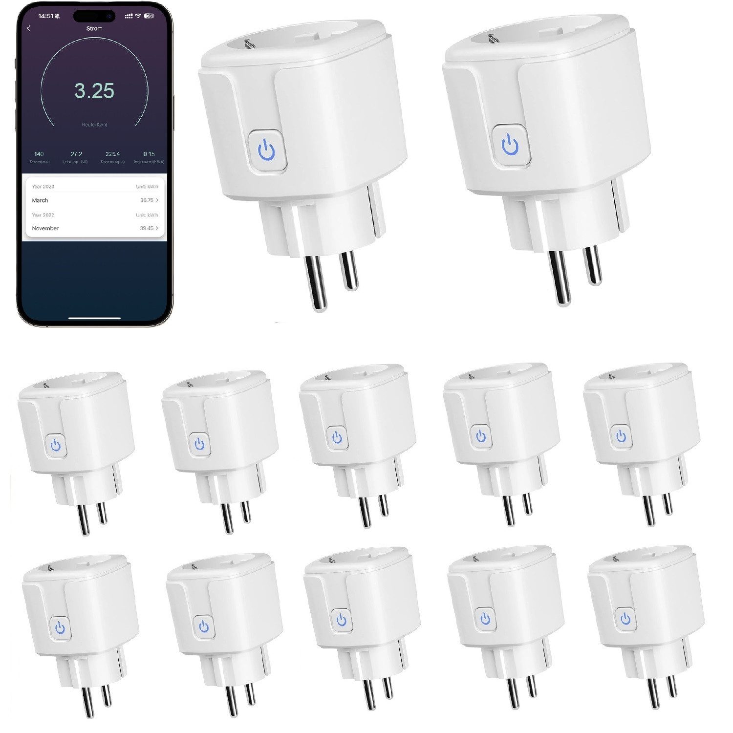 DOPWii WLAN-Steckdose 12er-Pack,Smart Steckdose mit App Steuerung,Funksteckdose,Smart Plug, max. 3520,00 W, 12-St., 16A WLAN-Steckdose mit Zeitschaltuhr,Alexa & Google Home Kompatibel
