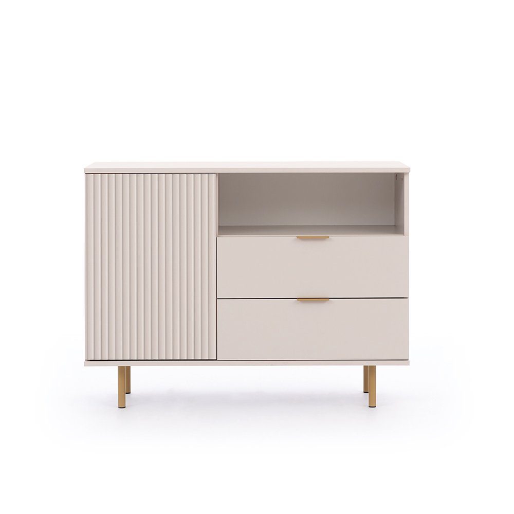 Lomadox Kommode NADOR-132, 107cm breit, Kaschmir, goldfarbene Metallgriffe und -füße