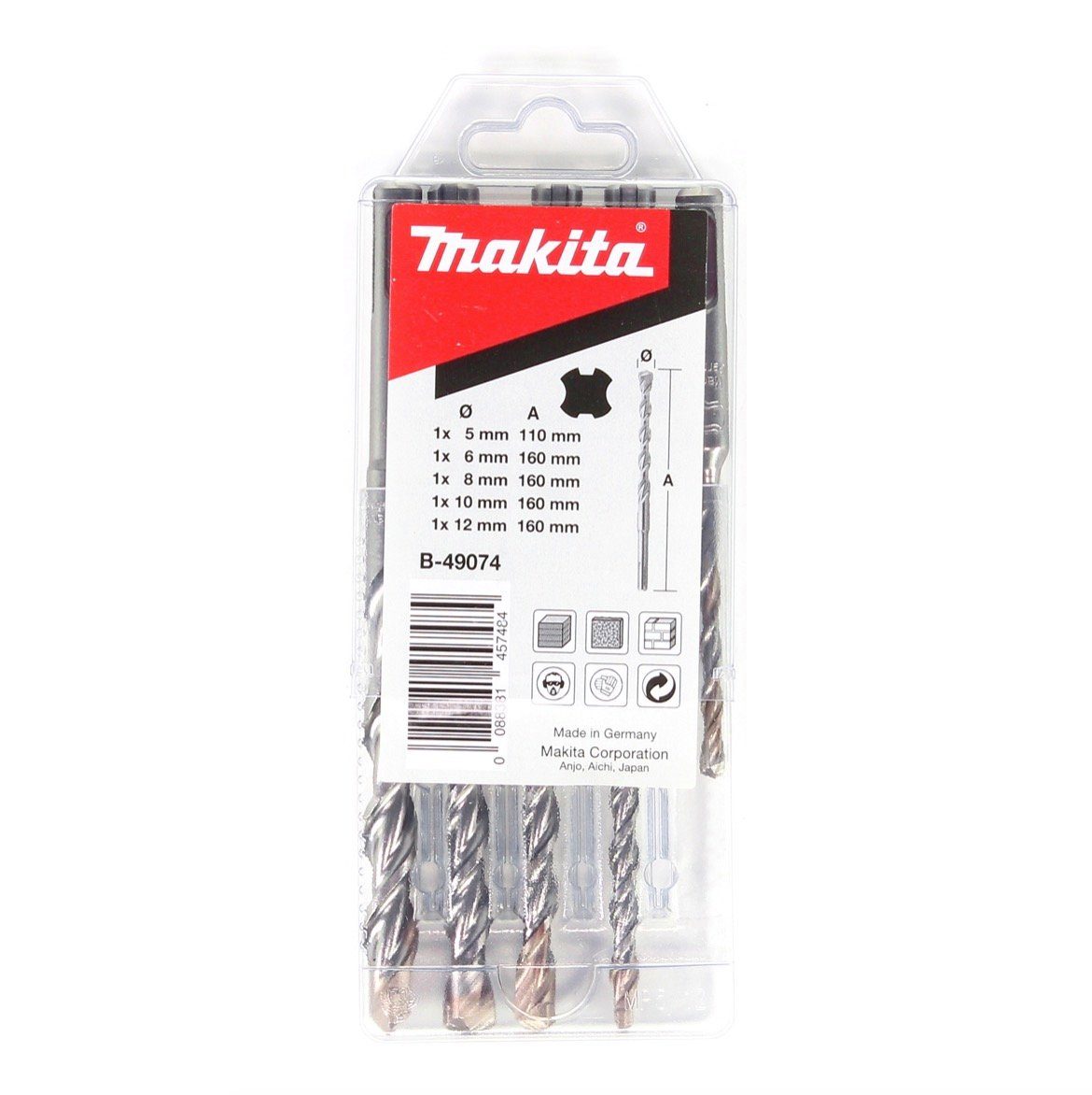 Makita Betonbohrer SDS-VPlus Bohrer Set 5 teilig SDS-Plus Hammerbohrer Vanadium