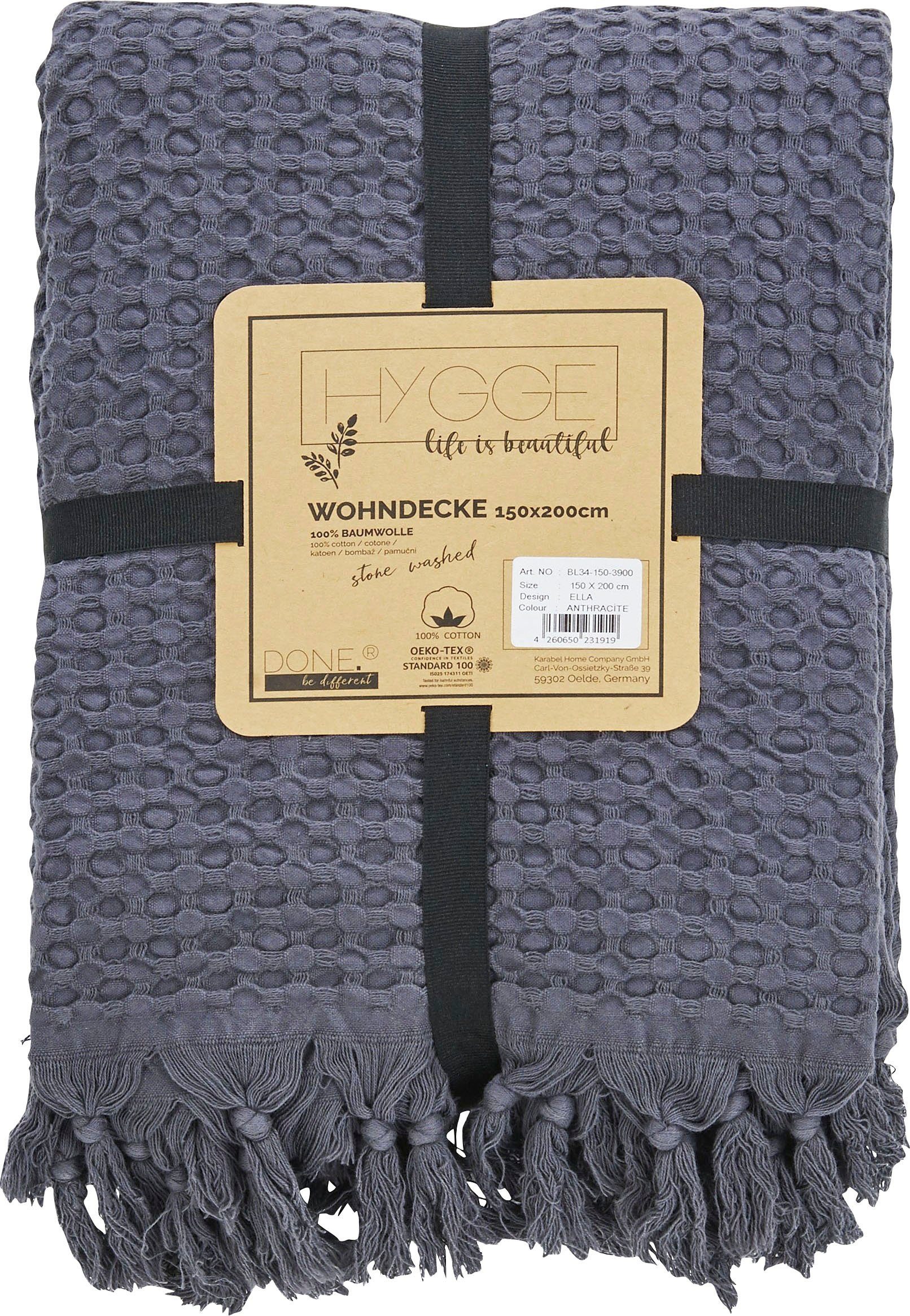 Wohndecke Ella, done.®, Wohndecke mit Waffelstruktur und handgeknoteten Fransen, Kuscheldecke. € 66,99