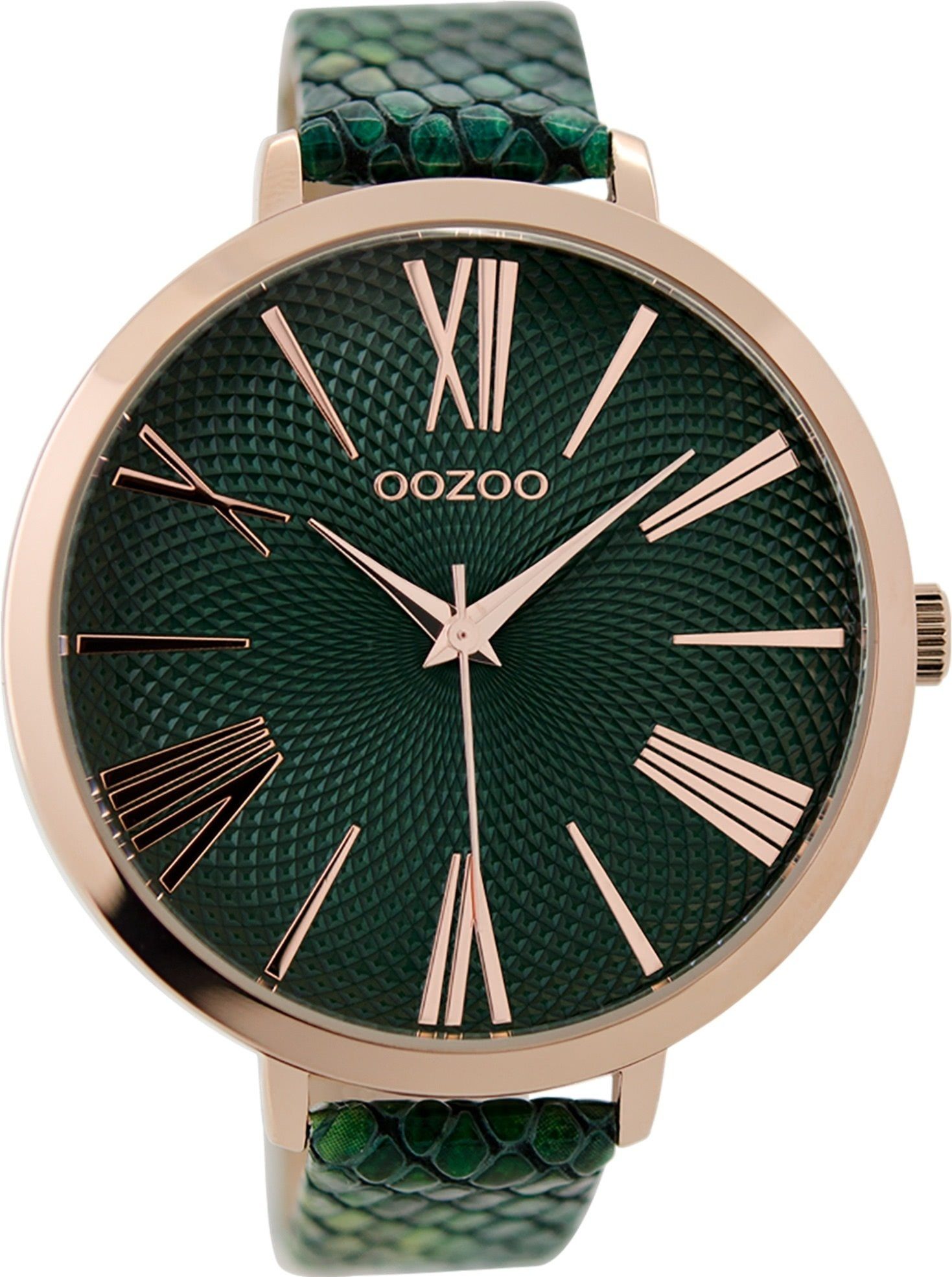 OOZOO Quarzuhr Oozoo Damen Armbanduhr Timepieces Analog, Damenuhr rund, extra groß (ca. 48mm) Lederarmband, Fashion-Style