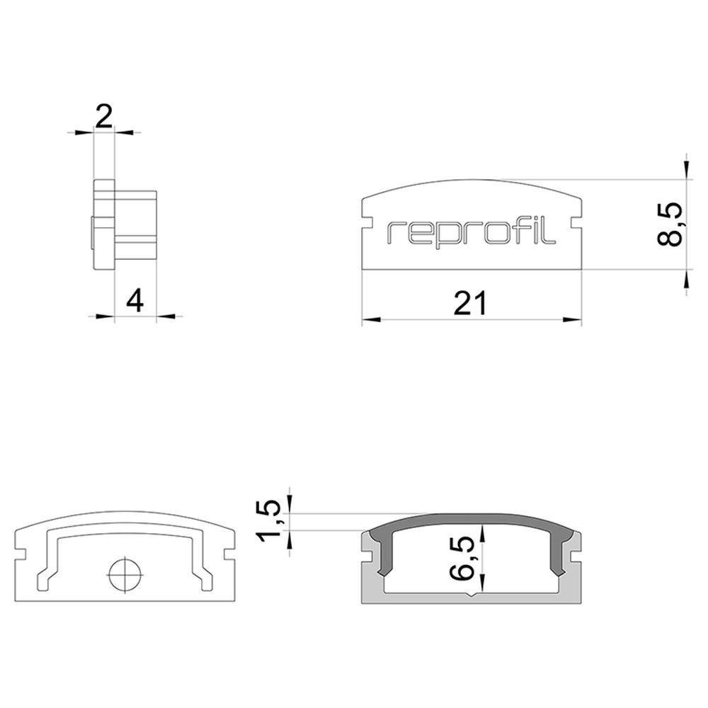 2er-Set, 21mm, Streifen Abdeckung:, LED-Stripe-Profil Profilelemente LED grau, 1-flammig, für F-AU-01-15, Endkappe Deko-Light Deko-Light