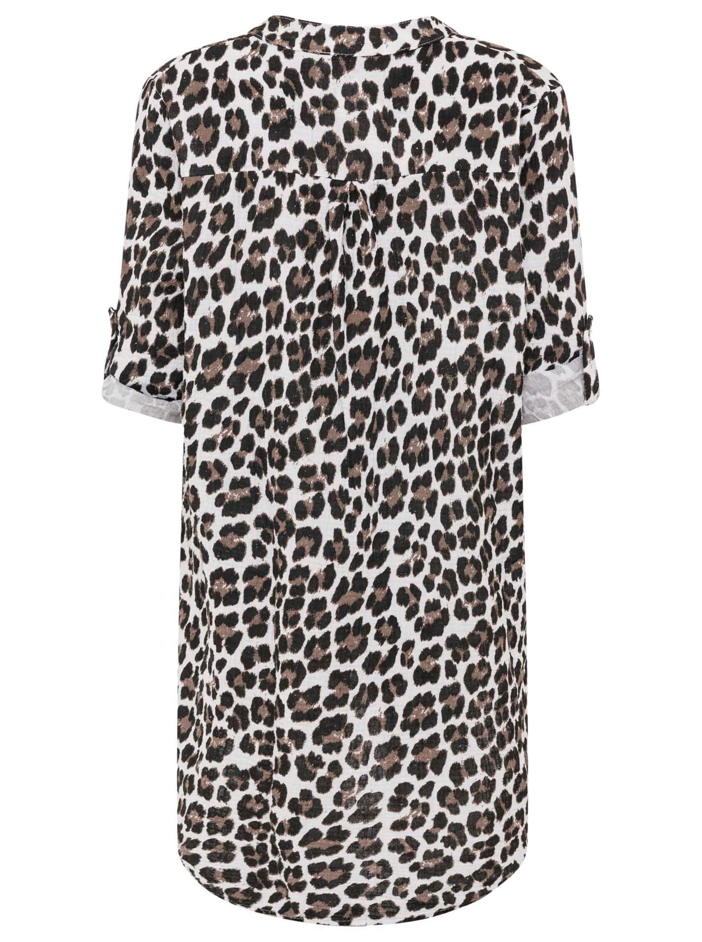 Zwillingsherz Blusentop "Rom" Turn-Up Ärmel, V-Neck. Leo-Muster, Musselin