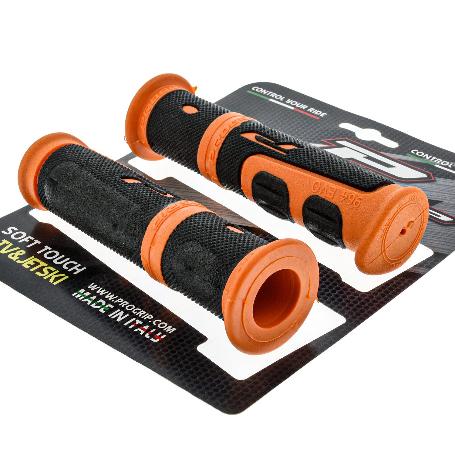 PROGRIP Fahrradlenkergriff Motorrad Gummi Lenkergriffe 964 Orange Schwarz Gummi 22mm (Paar), für Motorrad, Roller, Scooter, Quad, Cross