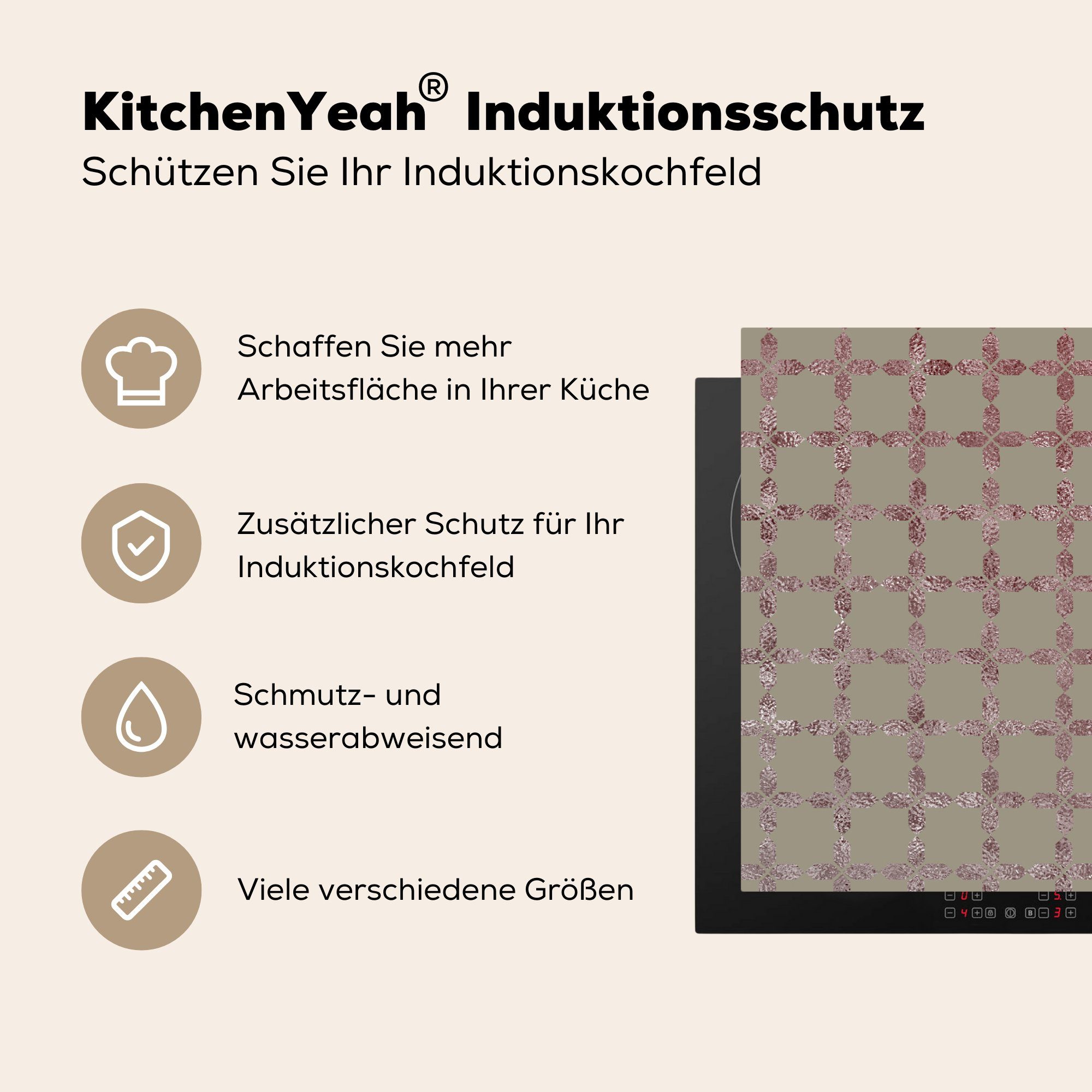 (1 die Induktionskochfeld - tlg), Muster Rosa Ceranfeldabdeckung Schutz Herdblende-/Abdeckplatte Grau MuchoWow - 81x52 cm, Luxus, küche, - für Vinyl,