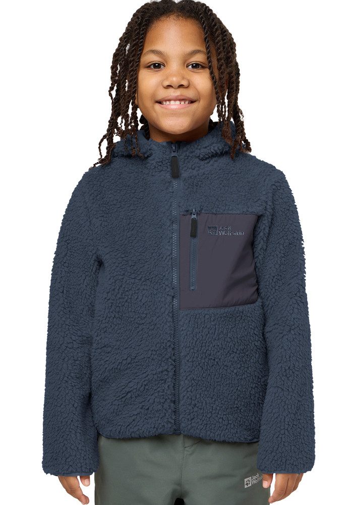 Jack Wolfskin Fleecejacke ICE CURL HOOD JACKET K Wärmend, winddicht, Übergangsjacke für Kinder
