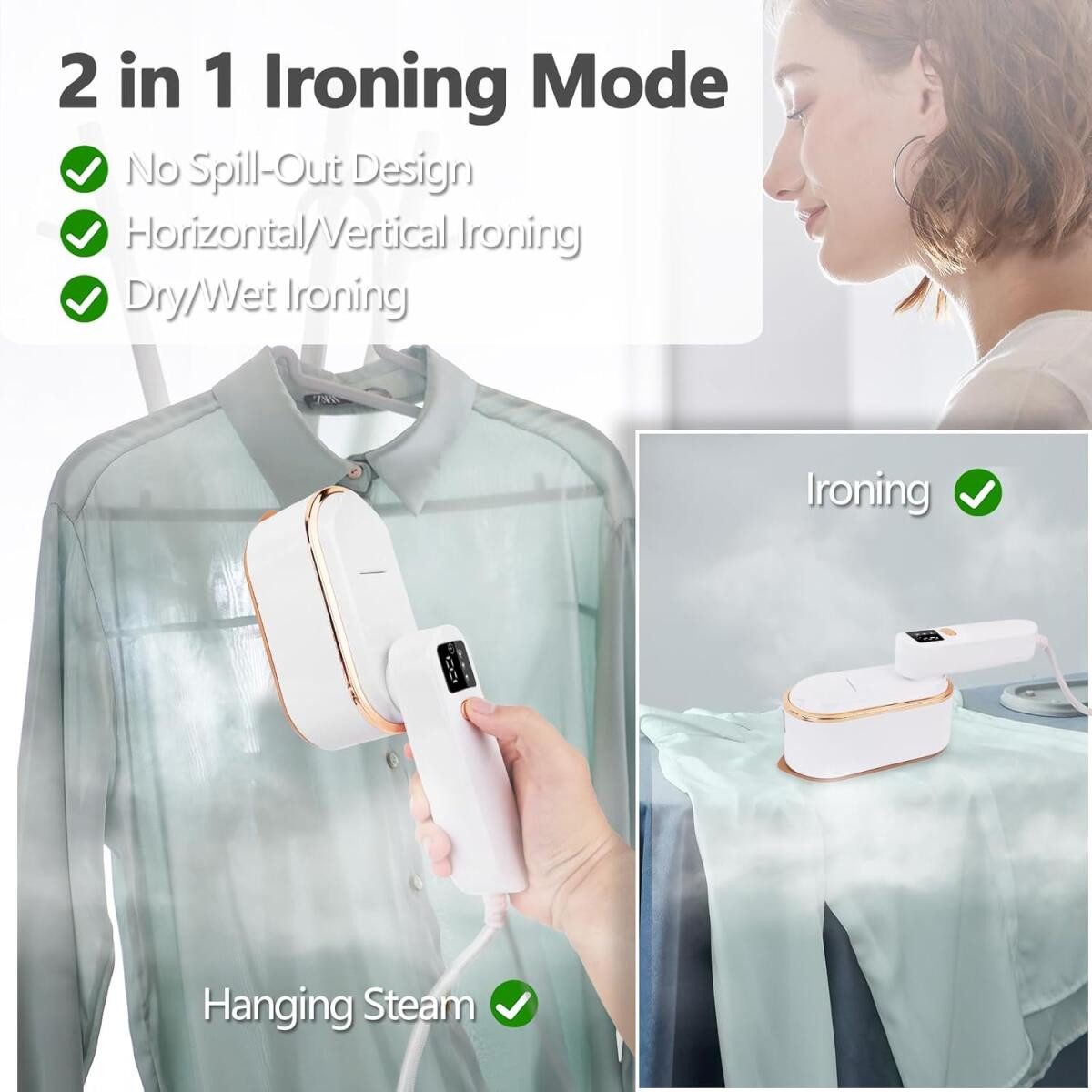 FELIXLEO Dampfbügeleisen Handgerät Dampf Dampfbügeleisen mit LED-Anzeige für Reisen und Zuhause