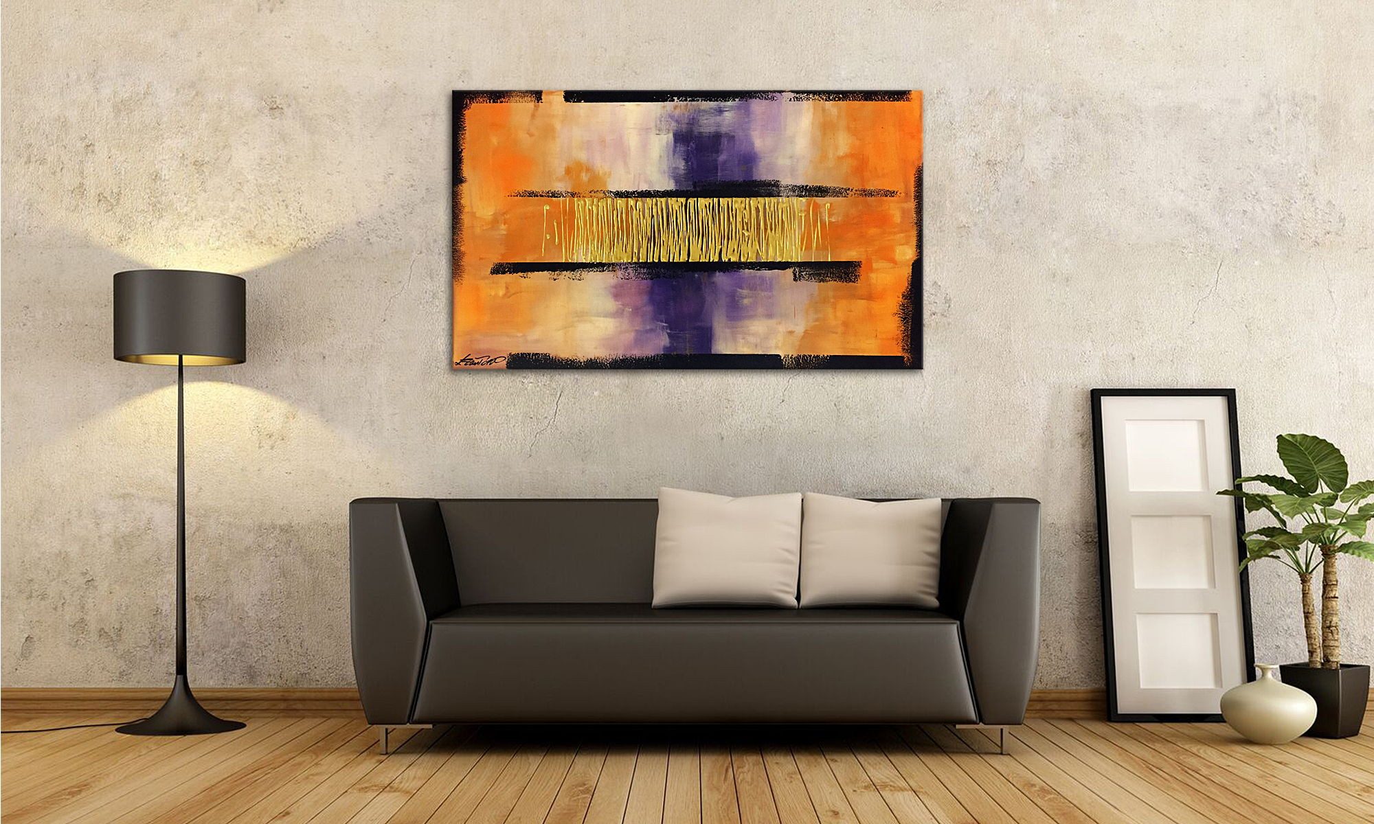 WandbilderXXL Gemälde Midnight Gold 100 x 60 cm, Abstraktes Gemälde, handgemaltes Unikat