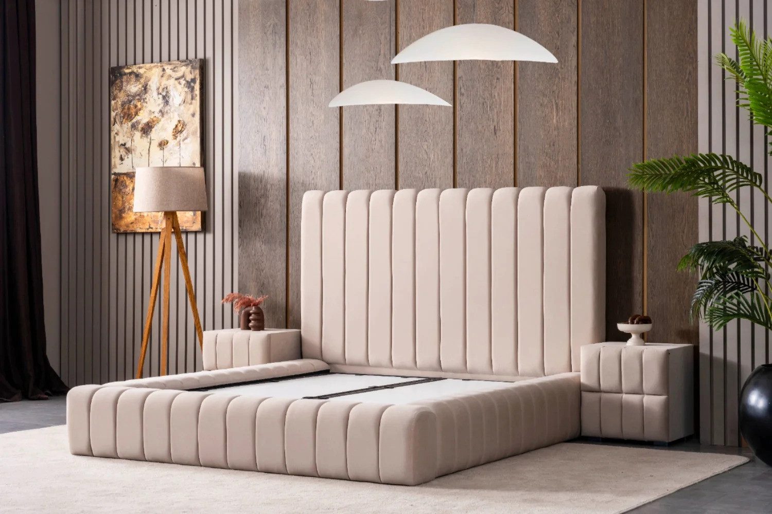 Bermo Home Bettgestell Eliza (Set, Bettgestell mit vertikal gestepptem Kopfteil), Bettgestell mit vertikal gestepptem Kopfteil