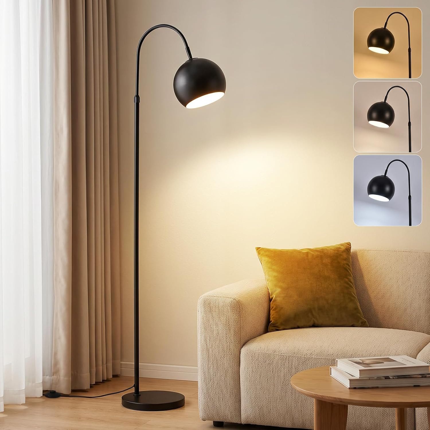 ZMH Stehlampe Metall E27 Bogen mit Fußschalter Retro Wohnzimmer Schlafzimmer, ohne Leuchtmittel, höhenverstellbar, 90° neigber, 350° Derhbar