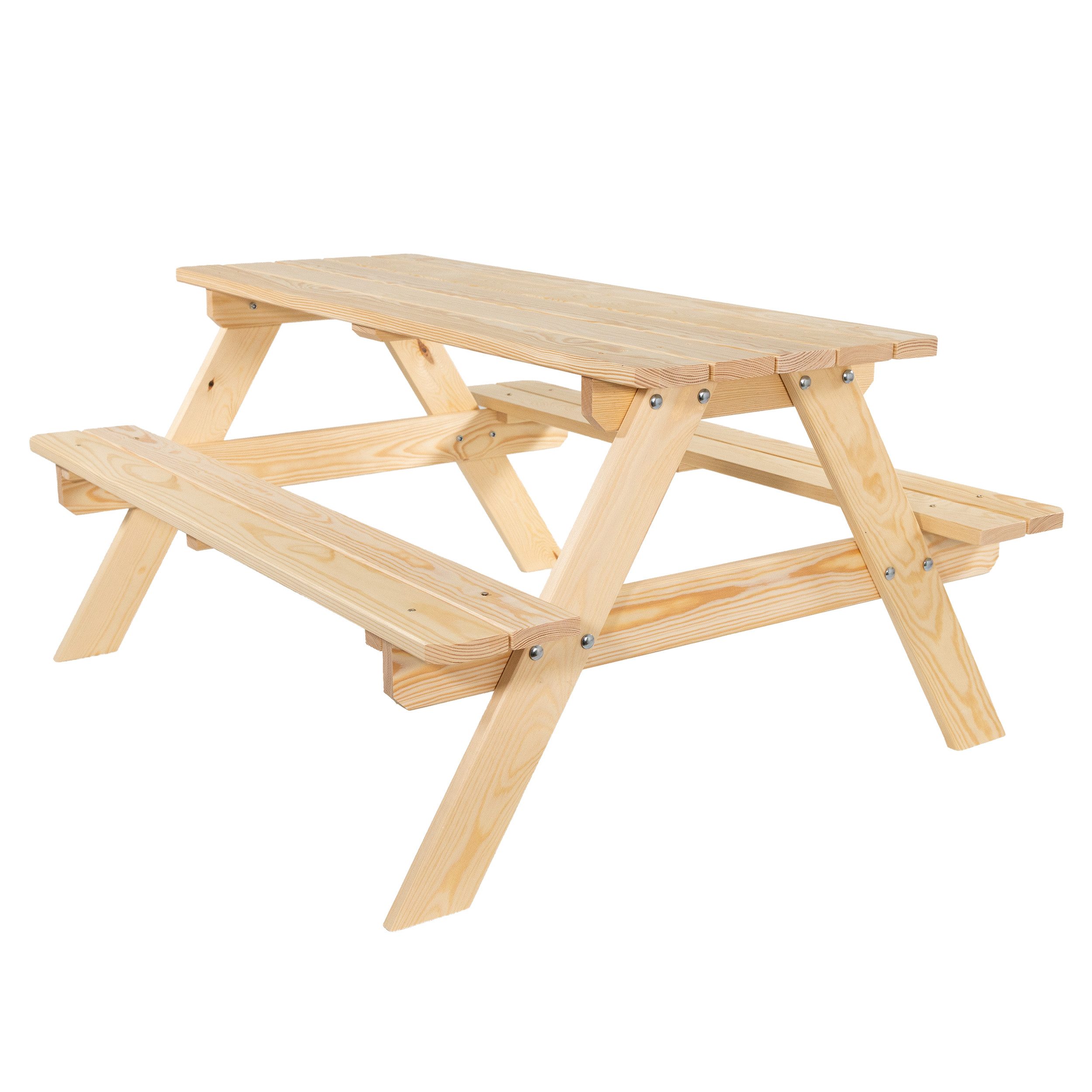 Lemodo Garten-Kindersitzgruppe Kinderpicknicktisch aus Holz Kiefer, Sitzgruppe für Kinder 115 cm lang