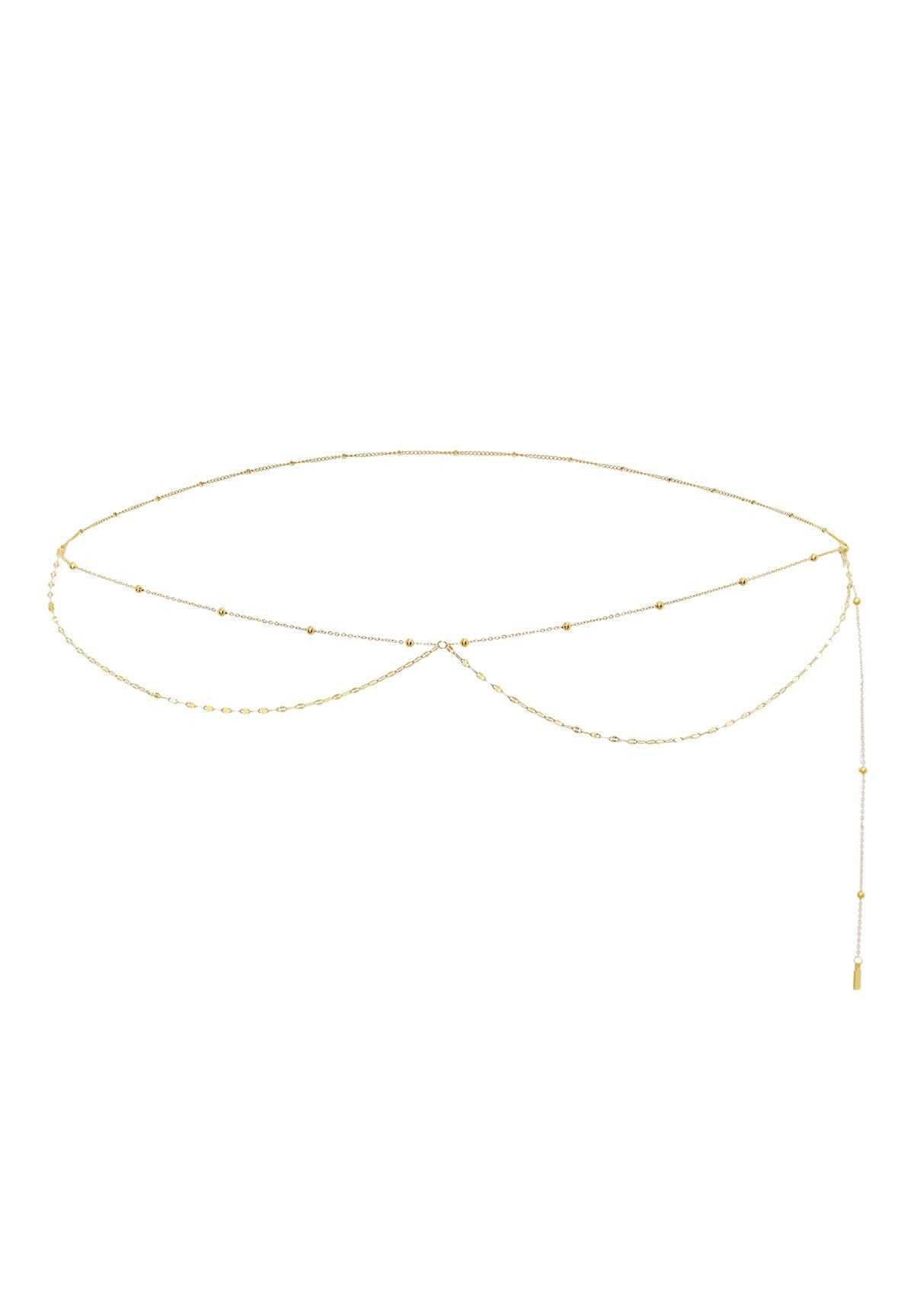 Hey Happiness Bauchkette Layer Kugeln und Rolo, verstellbar, Sommer Damen Taillenkette, Belly Chain aus Edelstahl, vergoldet
