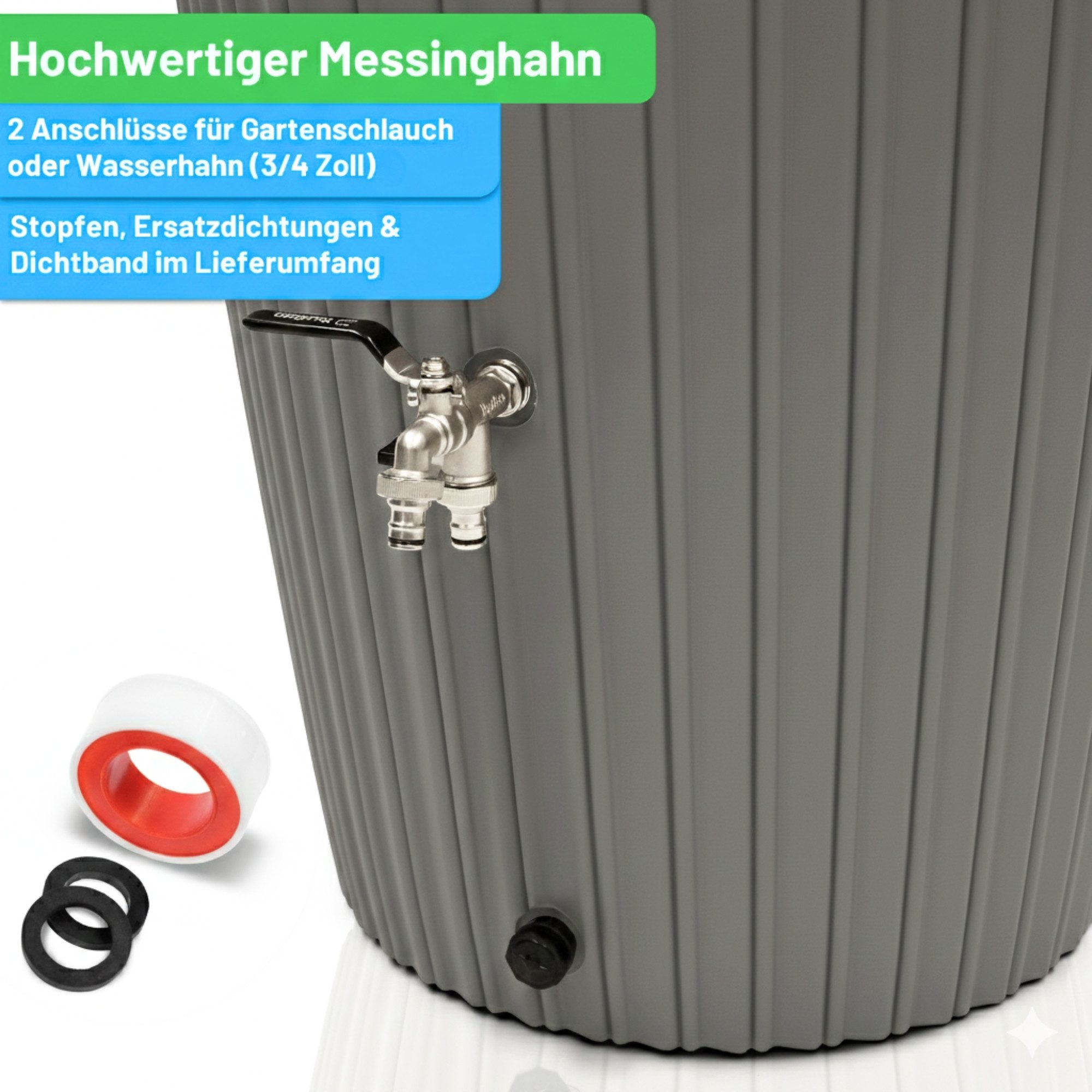 YourCasa Regentonne 240 Liter [RainCatcher] Messing Wasserhahn & Deckel Regenfass, BxTxH: 59,5x59,5x112cm