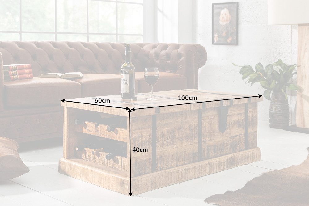 riess-ambiente Couchtisch BODEGA 100cm natur (Einzelartikel, 1-St), Wohnzimmer · Massivholz · eckig · Truhe · Hausbar · mit Stauraum