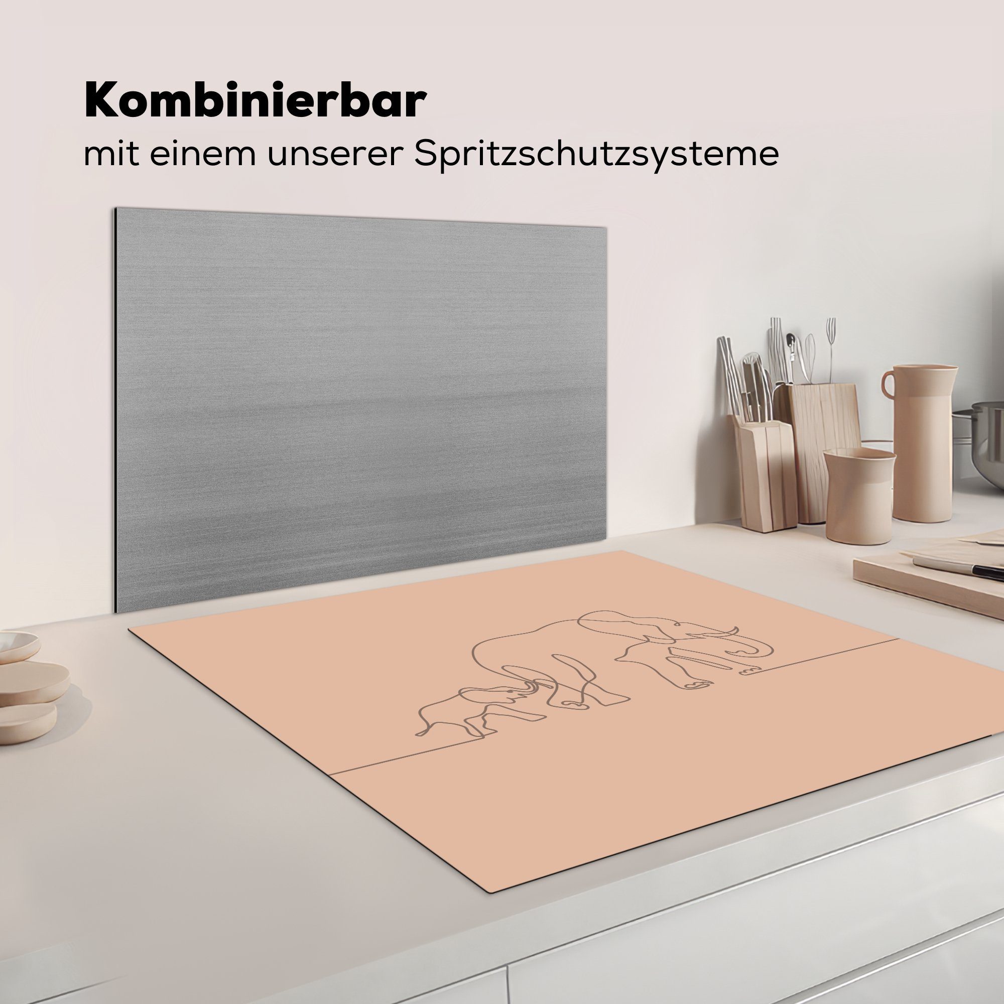 Vinyl, Ceranfeldabdeckung, tlg), Elefanten Arbeitsplatte Einfach, cm, küche Minimalismus - 78x78 Herdblende-/Abdeckplatte - MuchoWow (1 für