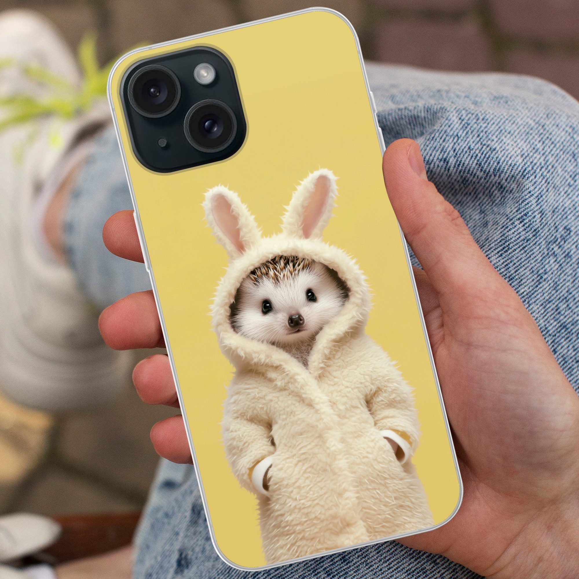 MuchoWow Handyhülle für Apple iPhone 15 Igel - Osterhase - Kostüm, Smartphone-Bumper, Print, Handy Schutzhülle Dünn