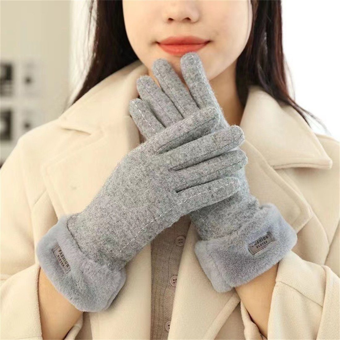 DÖRÖY Fleecehandschuhe Damenmode Plüschhandschuhe, gepolsterte und verdickte Grau Handschuhe