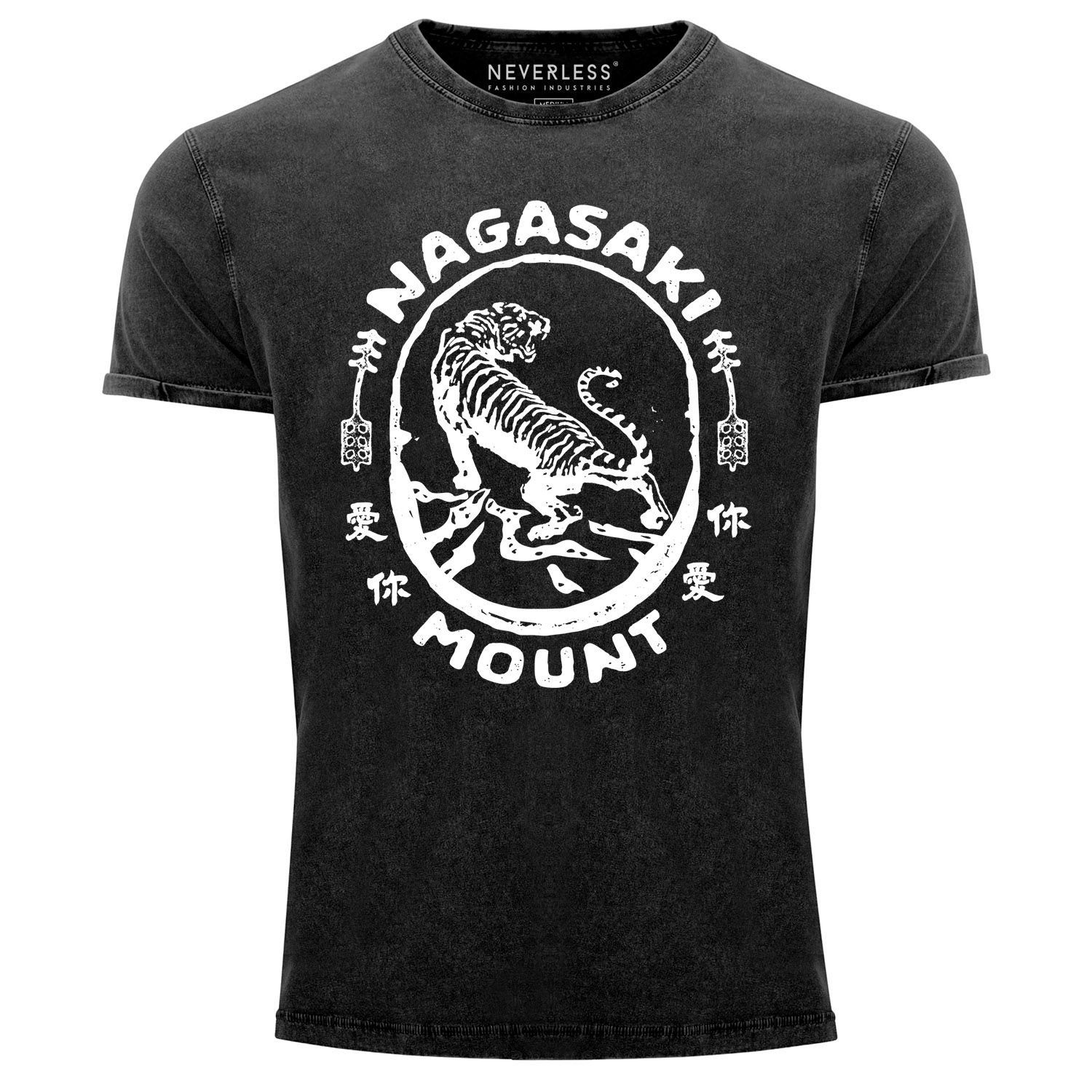 Neverless Print-Shirt Neverless® Herren T-Shirt Vintage Shirt Printshirt Tiger Aufdruck mit Print