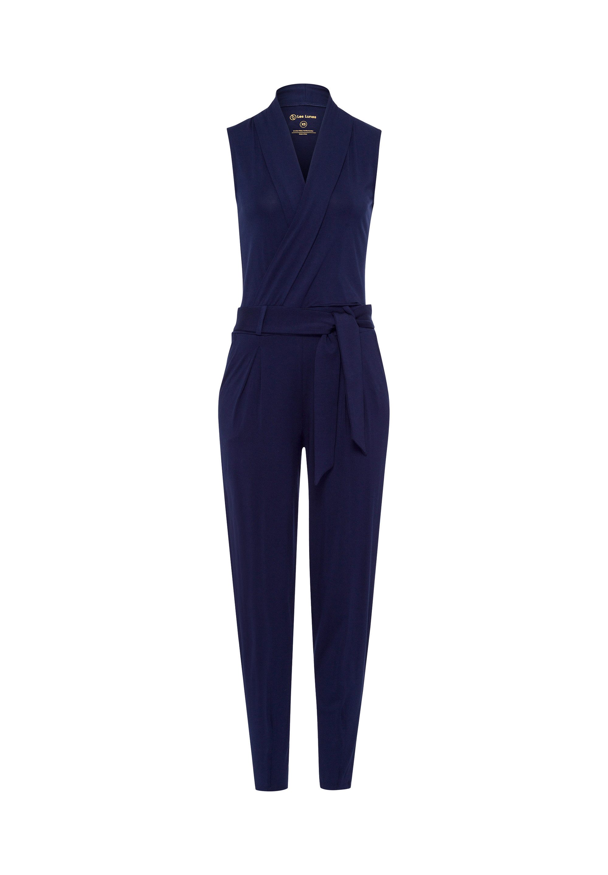 Les Lunes Jumpsuit Stela Bambusviskose, V-Ausschnitt, seitliche Eingrifftaschen, Taillengürtel