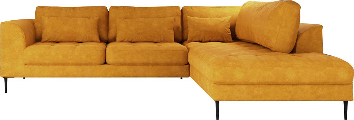 TRENDMANUFAKTUR Ecksofa Luzi, wahlweise mit Schlaffunktion und Bettkasten, gemütlich, L-Form, Designsofa mit Ottomane, Metallfüße schwarz, Breite 264 cm