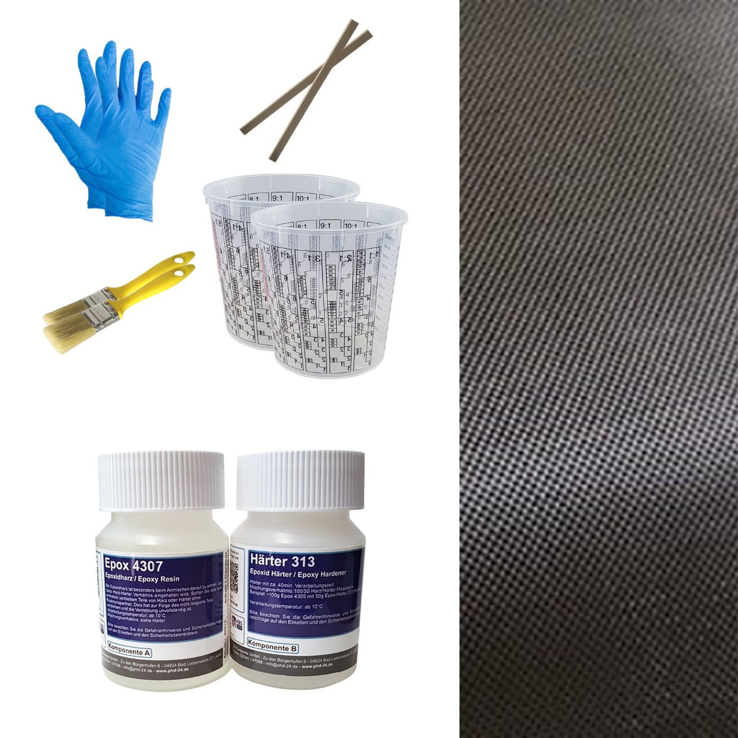 DD Composite Reparatur-Set Carbon Komplett-Set 0,25m² Leinwand, Set, 1-St., Reparaturset, Carbongewebe mit Epoxidharz