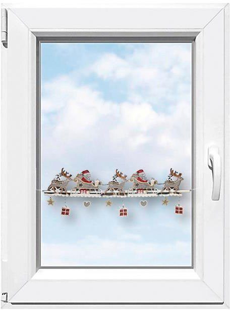 Scheibengardine Weihnachtsmann, Stangendurchzug Plauen, Fensterdekoration Stickereien halbtransparent, "Weihnachtsmann" St), (1