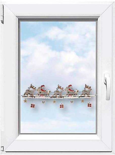 Scheibengardine Weihnachtsmann, Stickereien Plauen, Stangendurchzug (1 St),  halbtransparent, Fensterdekoration 