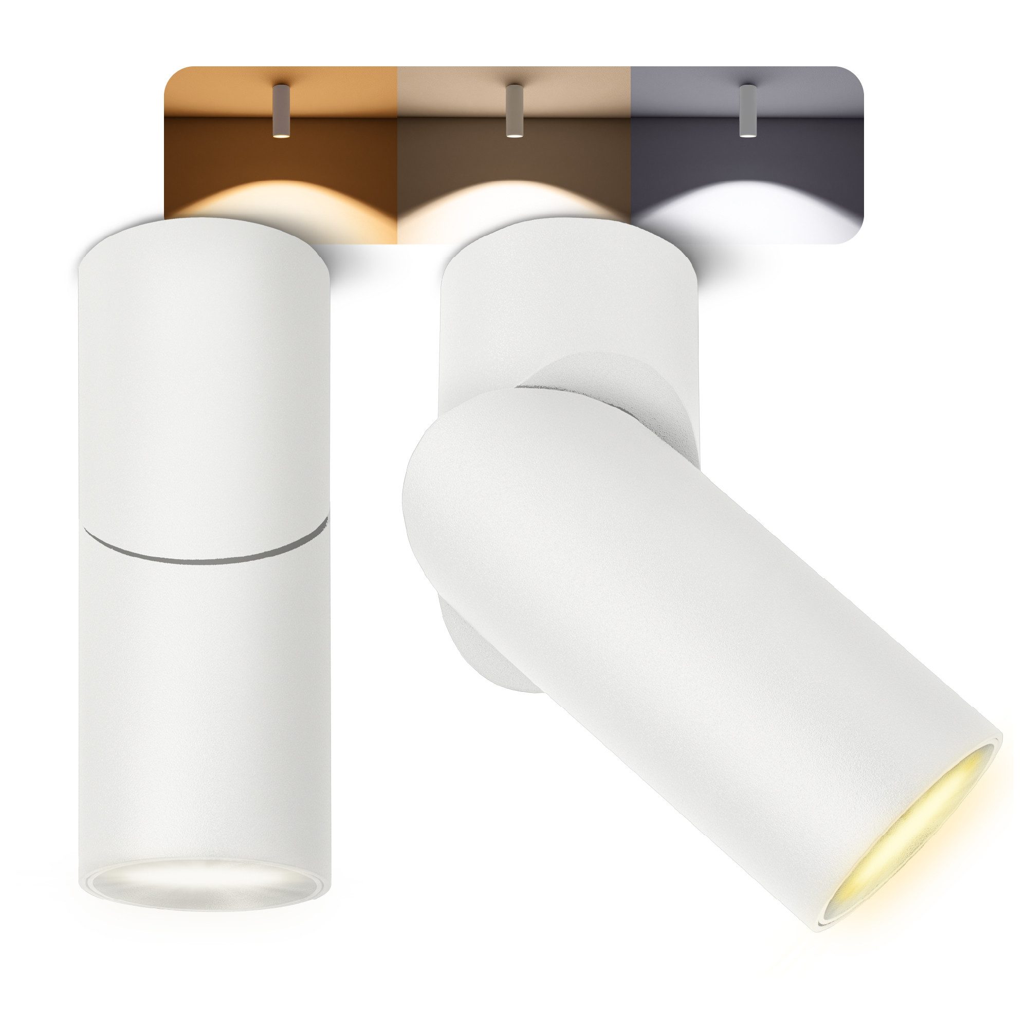 SSC-LUXon LED Aufbaustrahler TOBI-L Aufbauspot LED schwenkbar weiß mit LED GU10 3-in-1 Lichtfarbe, Warmweiß bis Tageslicht