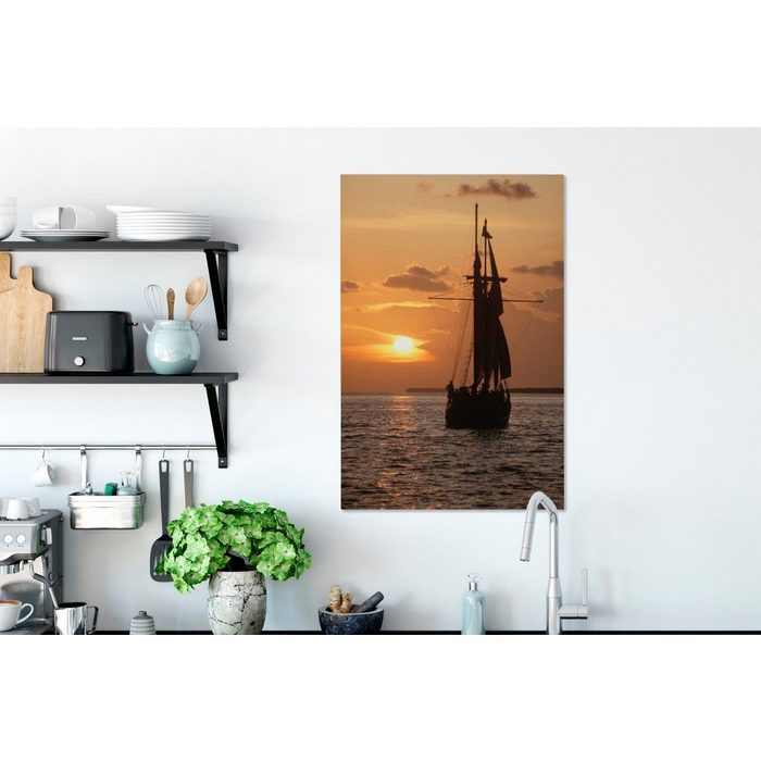 OneMillionCanvasses® Leinwandbild Schiff auf dem Wasser bei Sonnenuntergang in Key West (1 St) Leinwand Bilder für Wohnzimmer Schlafzimmer ZR10902