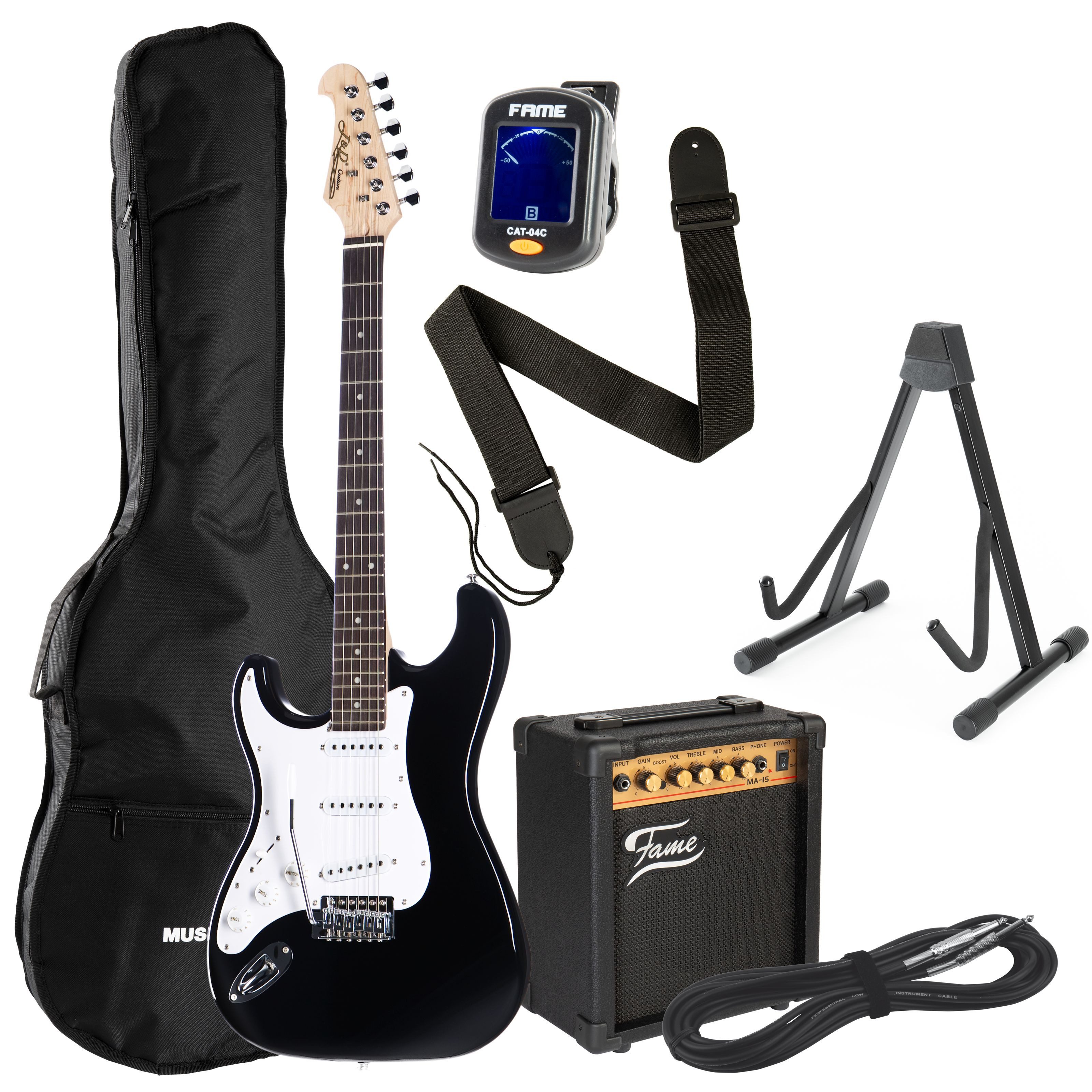 J & D E-Gitarre, E-Gitarren, E-Gitarren-Sets, ST Rock BK Lefthand Black Set - E-Gitarren Anfänger Set