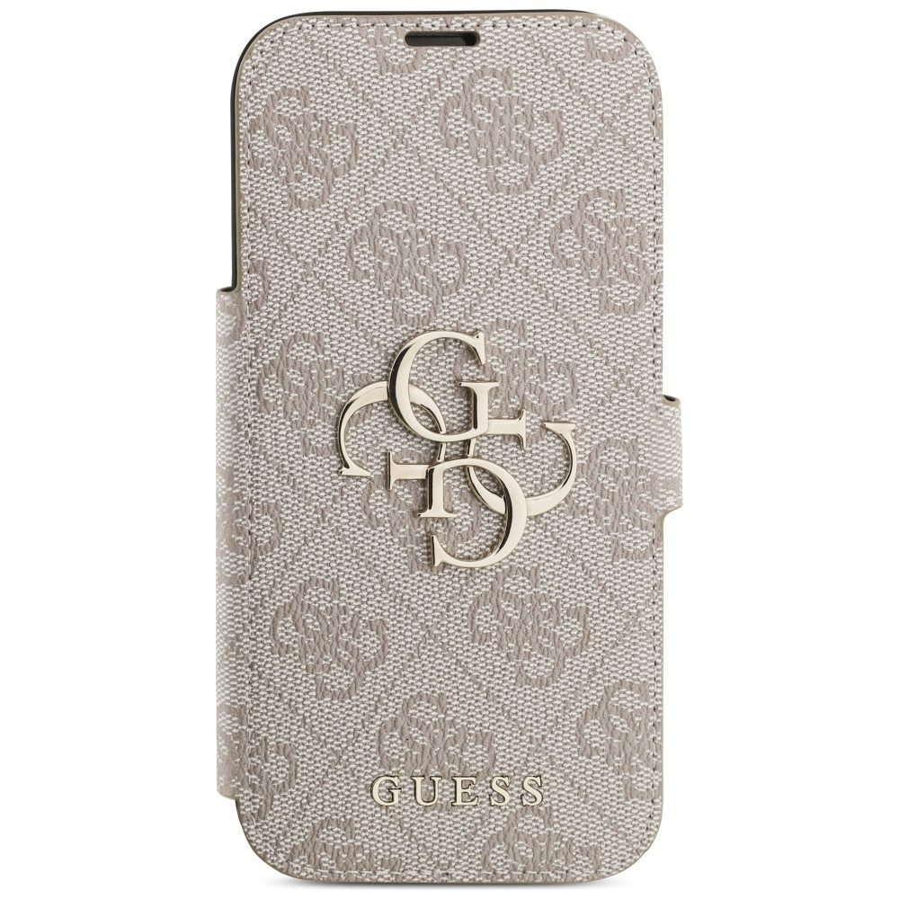 Guess Handyhülle Bookcase iPhone 17 Pro rosa Logo goldfarben aufstellbar 6,3 Zoll, Kantenschutz