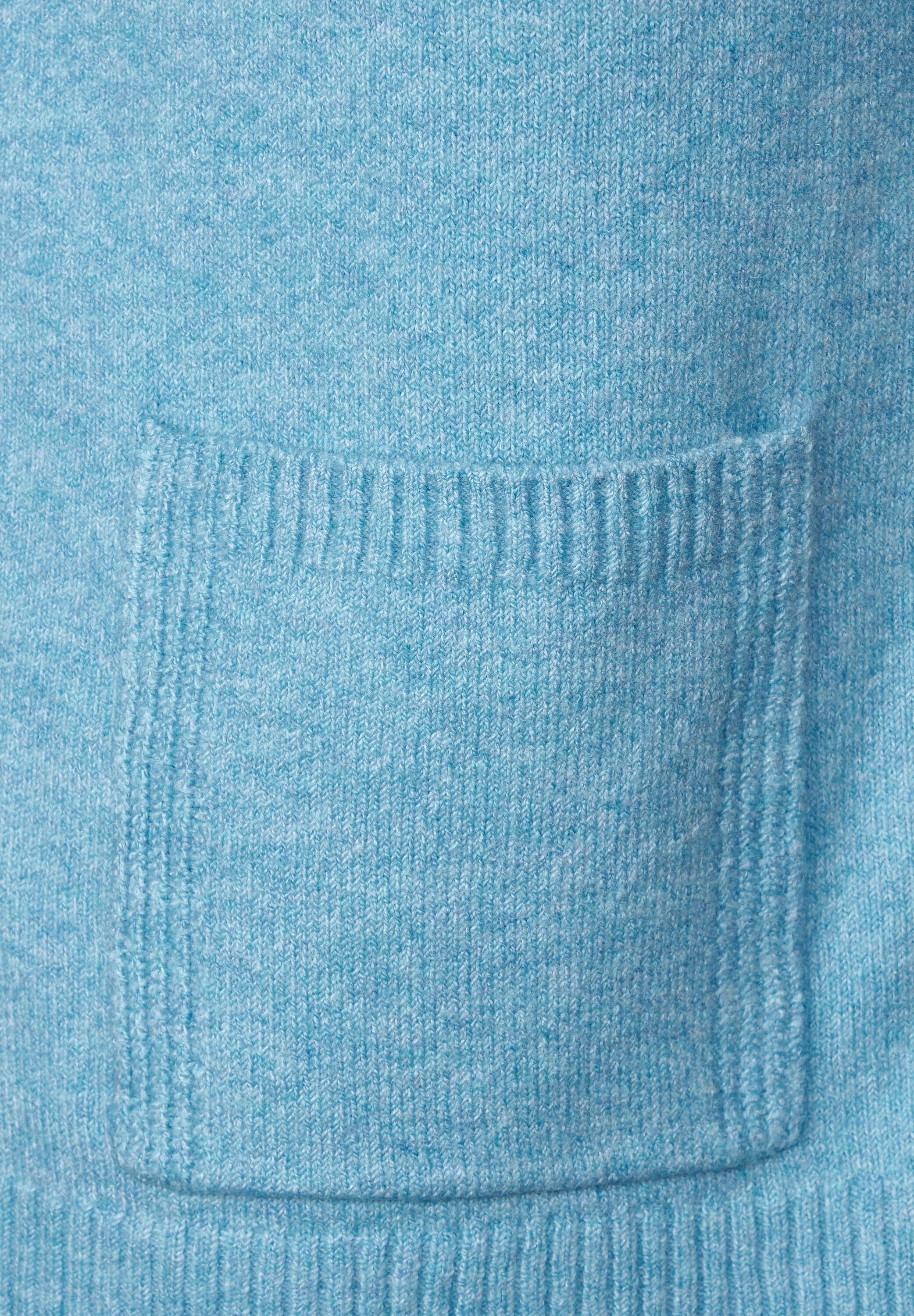 Cardigan ONE Rippdetails mel. Melange-Optik Taschen Taschen, auf Cardigan und light mit STREET Schultern blue aquamarine