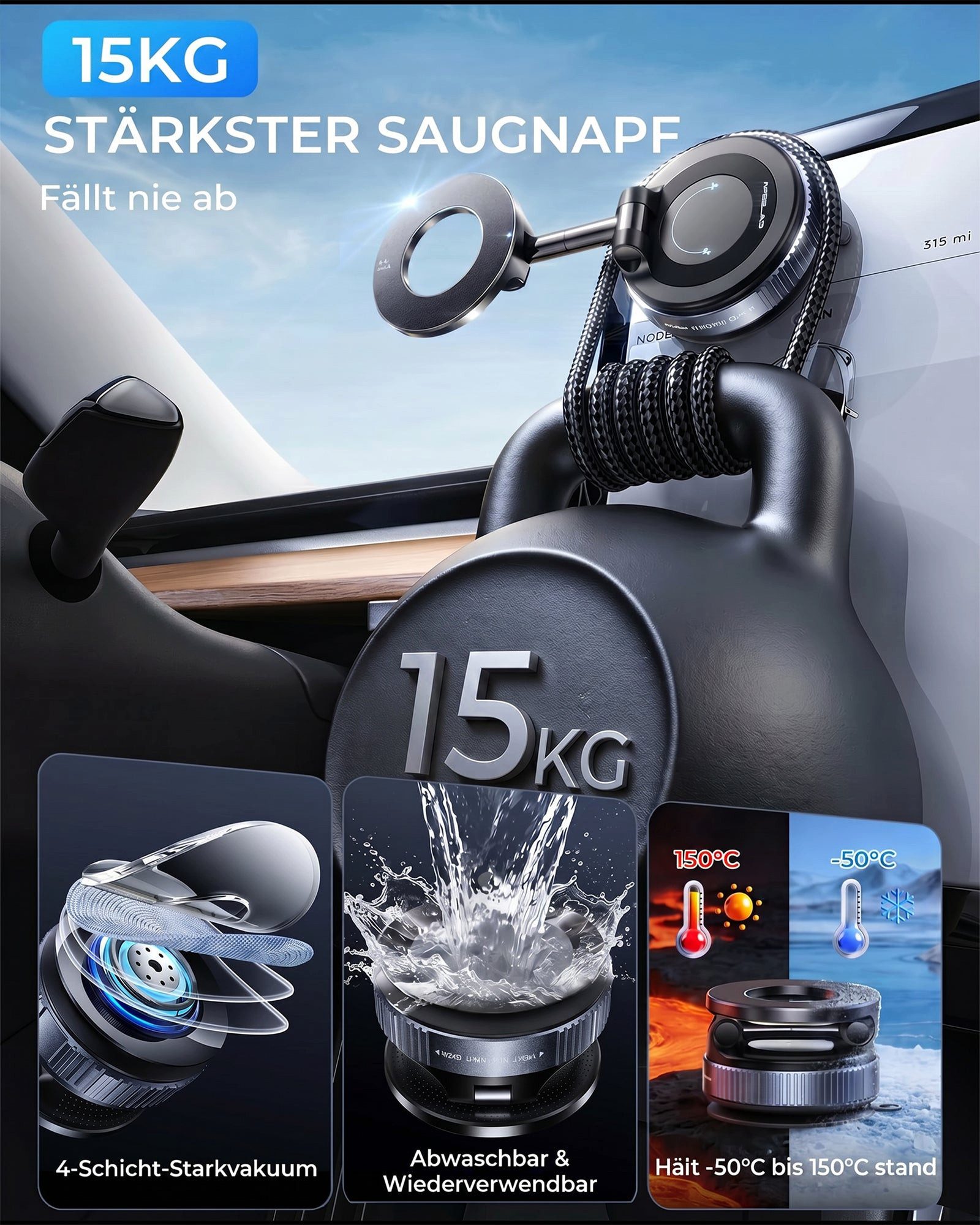 GreenHec Smartphone-Halterung Handyhalterung Auto Vakuum Saugnapf MagSafe 360° faltbar Magnet, (bis 7 Zoll, Spar-Set, Handyhalterung mit Vakuum-Saugnapf, Autohandyhalterung MagSafe Handyhalter Vakuum Phone Mount Car Mount)
