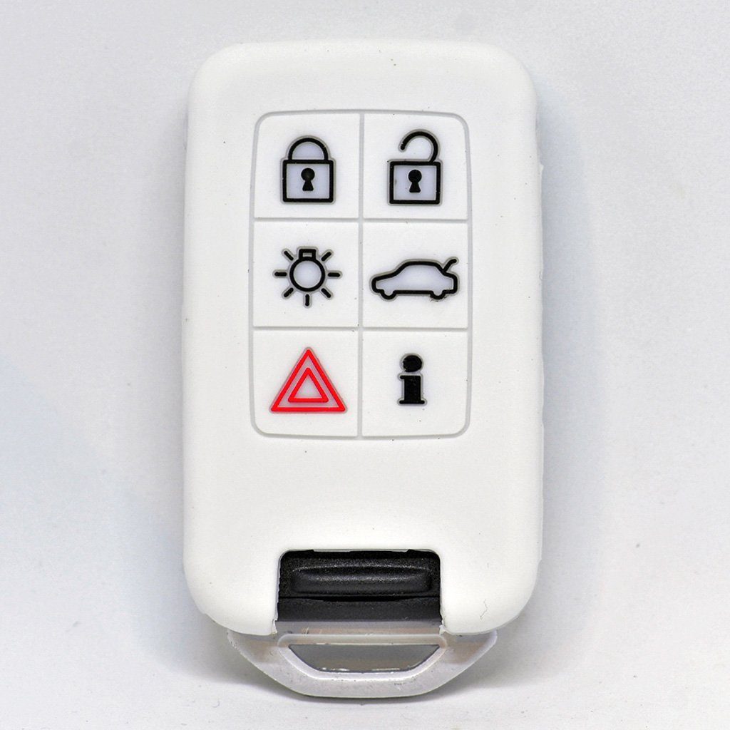 mt-key Schlüsseltasche Autoschlüssel Softcase Silikon Schutzhülle Weiß, für Volvo XC70 V70 S60 S80 Smartkey 6 Tasten KEYLESS SMARTKEY