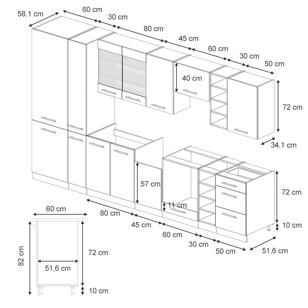 Vicco Küchenzeile Fame-Line, Dunkelgrau/Anthrazit, 355 cm, günstig online kaufen