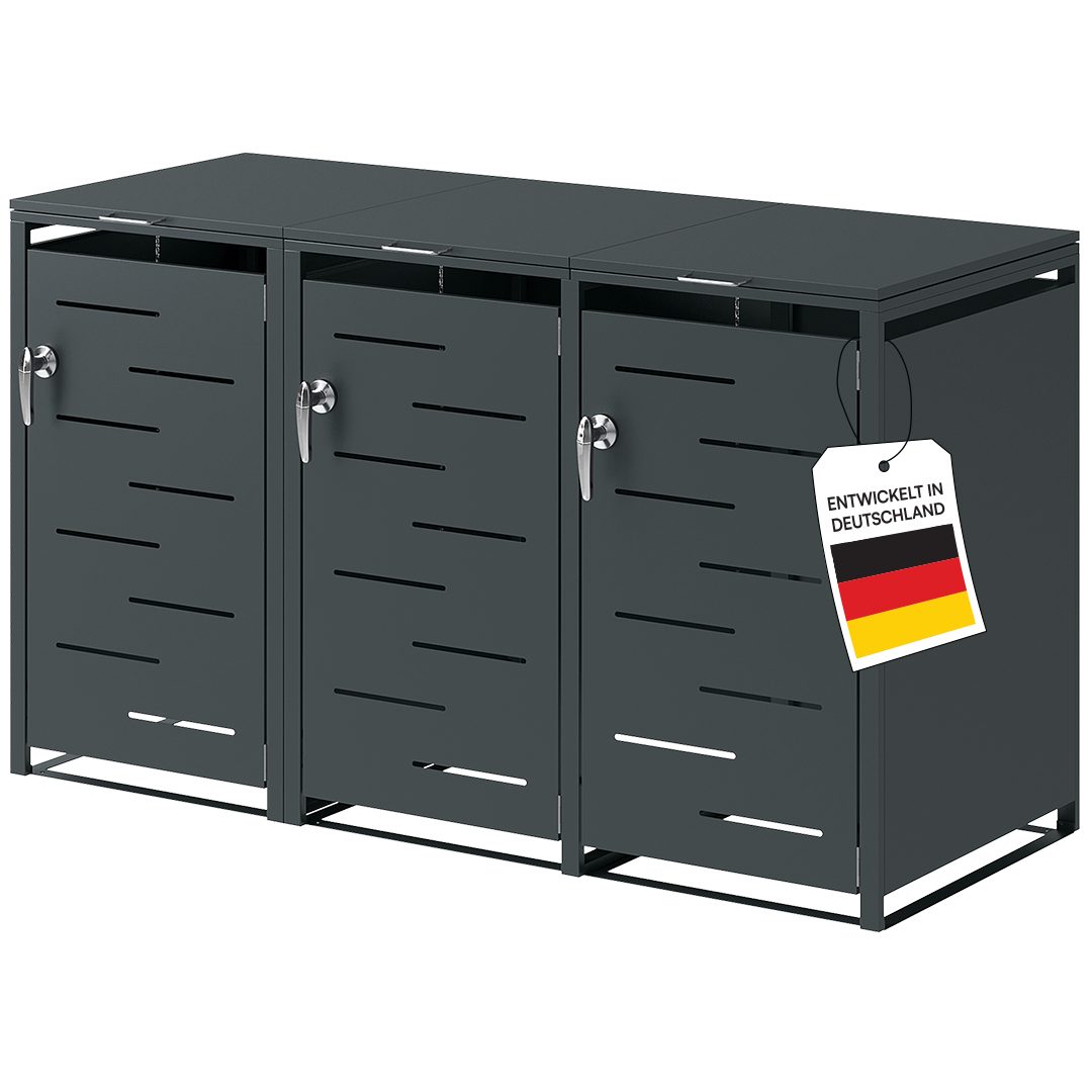 STEELSØN Mülltonnenbox Diorus 240L, abschließbar (Anthrazit, verfügbar mit 1, 2, 3, 4, oder 5 Türen), aus verzinktem Stahl