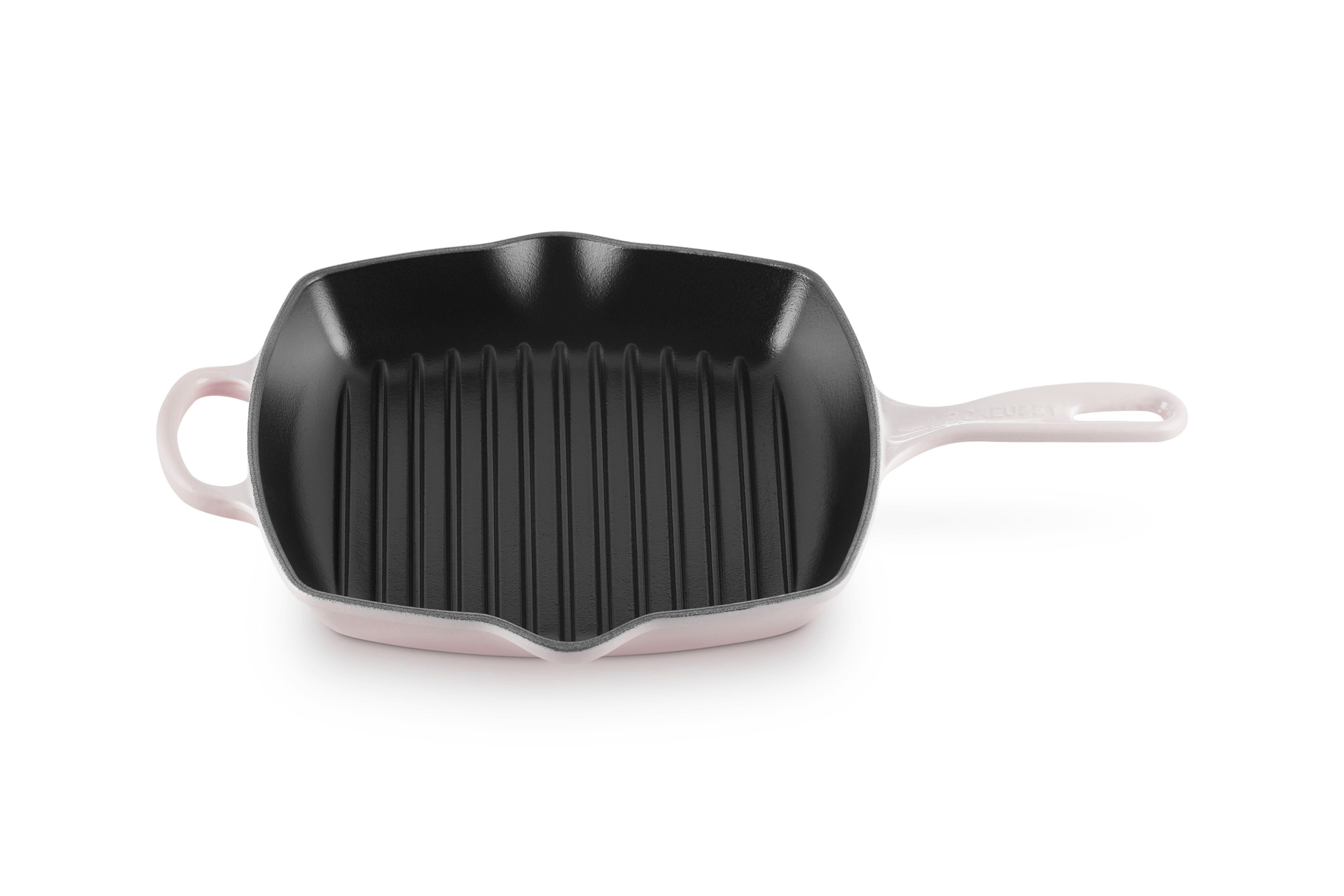 LE CREUSET Grillpfanne Signature, Quadratisch, Gusseisen, 26 cm, Für alle Herdarten, 2,86 kg, Shell Pink, 20183267770422