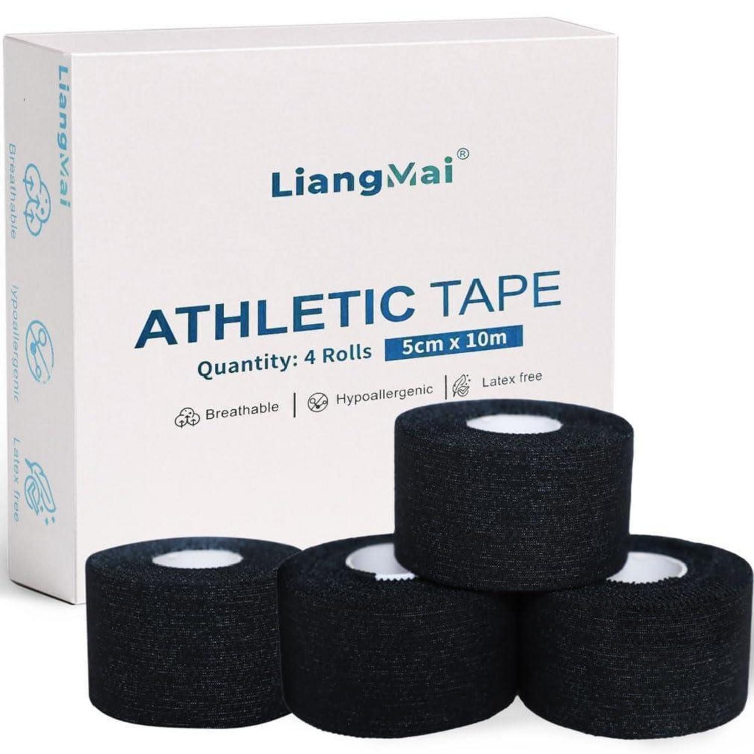 LuxusKollektion Kinesiologie-Tape Sporttape selbstklebend 3,8cm 10m 4 Rollen 3,8 cm x 10 m Schwarz