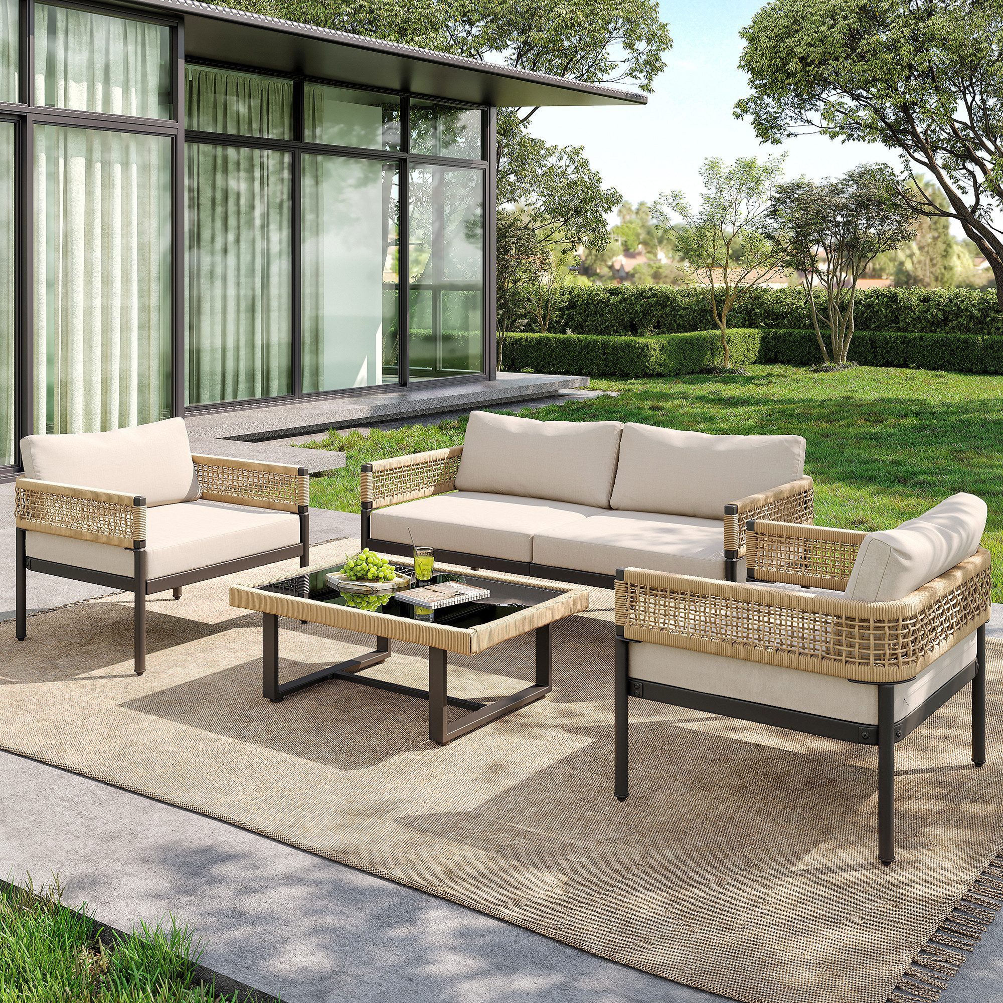 Flieks Gartenlounge-Set, Balkonmöbel Gartenmöbel Seil mit günstig online kaufen