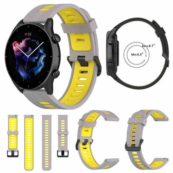 Wigento Smartwatch-Armband Für Amazfit GTR 4 / GTS 4 Watch Uhr Kunststoff / Silikon Armband Ersatz Arm Band Ersatz Grau / Gelb