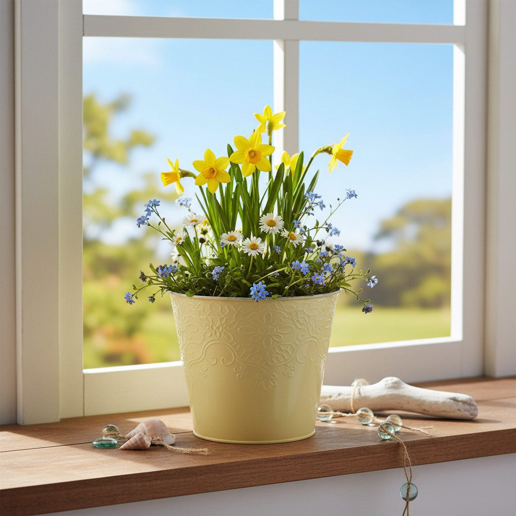 Viana Übertopf Dekorativer Blumenübertopf aus Metall mit Blumenmuster für