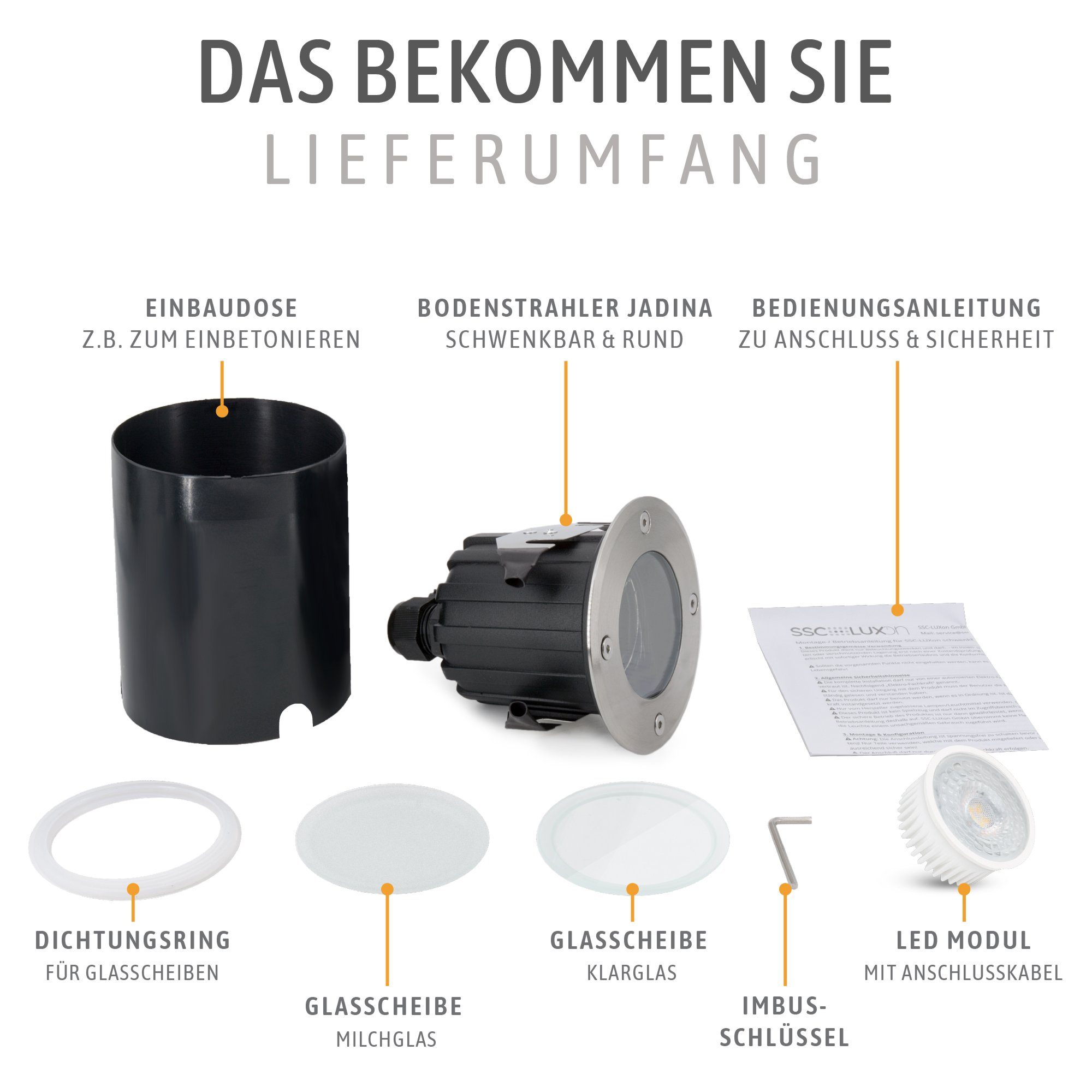 Gartenstrahler LED LED flach JADINA schwenkbar, & Bodeneinbaustrahler rund SSC-LUXon IP67