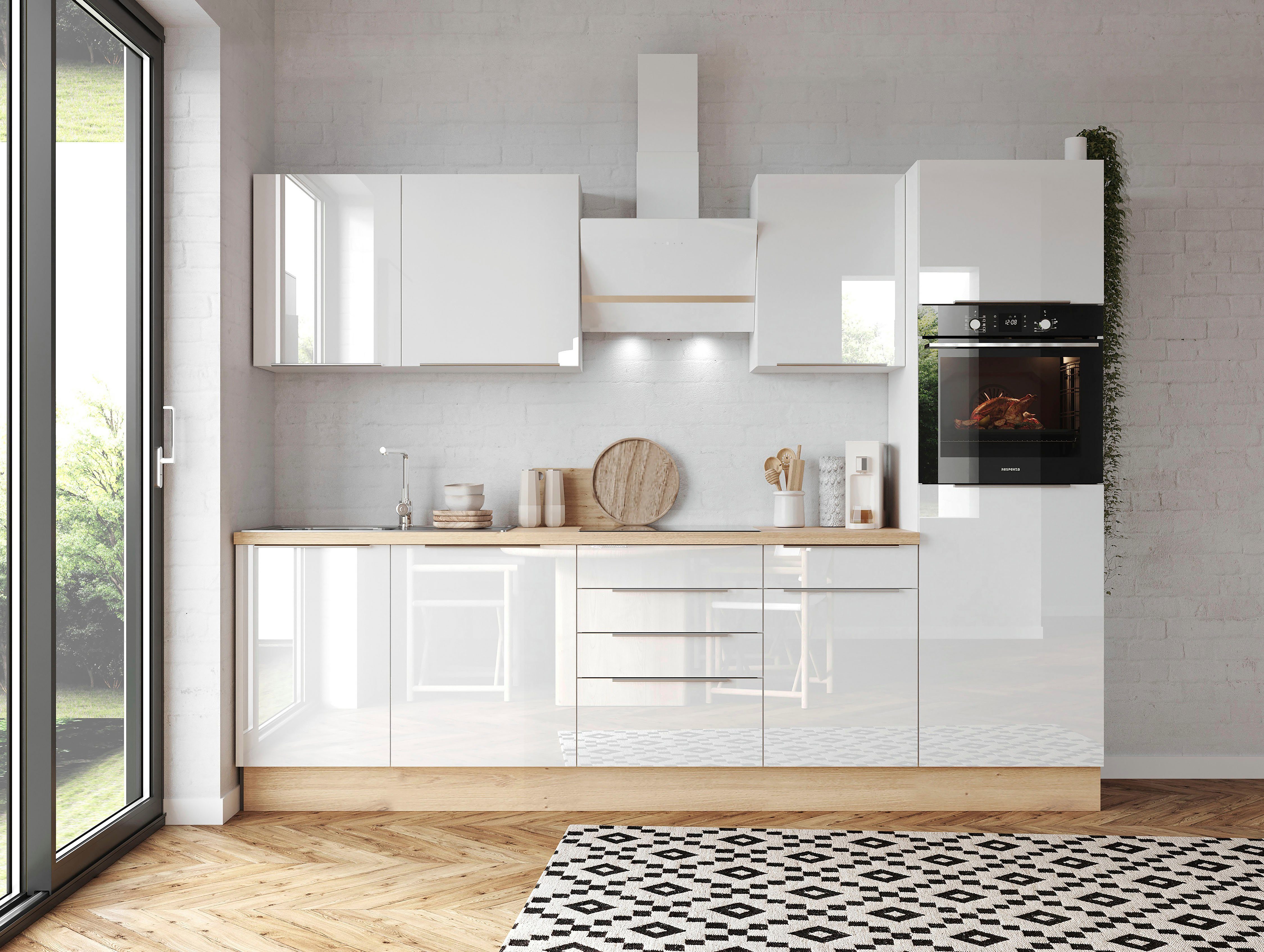 Safado Ausstattung Hochglanz Close Weiß Serie / aus wie Küchenzeile der Weiß Hochglanz Marleen, Weiß | Funktion Soft RESPEKTA 280 cm, hochwertige Breite