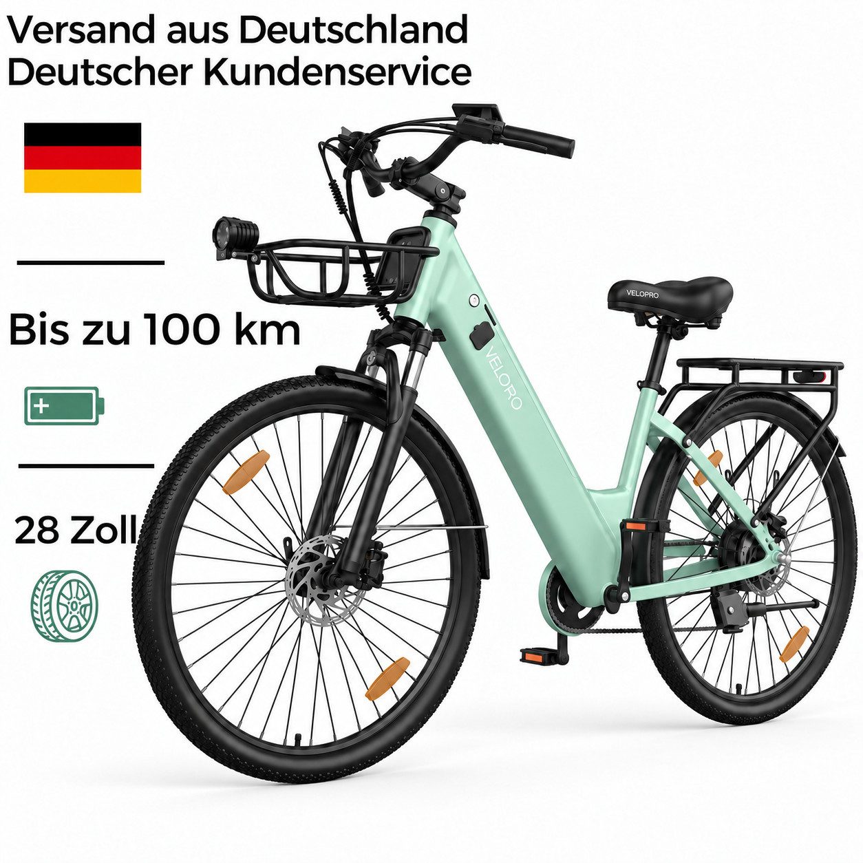PIXAR E-Bike Cityrad Pedelec 28 Zoll 36V 18Ah bis 100 km Shimano 7 Gang, 7 Gang, Heckmotor, 648 Wh, Bürstenloser Motor, Bürstenloser Motor